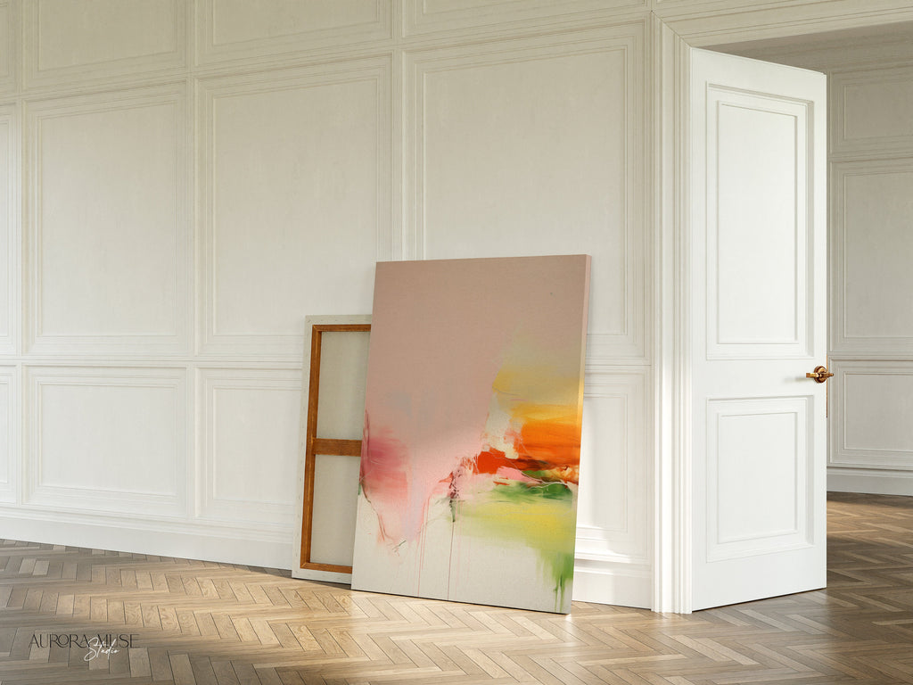 Framed Wall Art | Abstract Painting | Colorful Giclee Canvas Print | Large canvas art |  Modern pink & green Abstract art | 292
