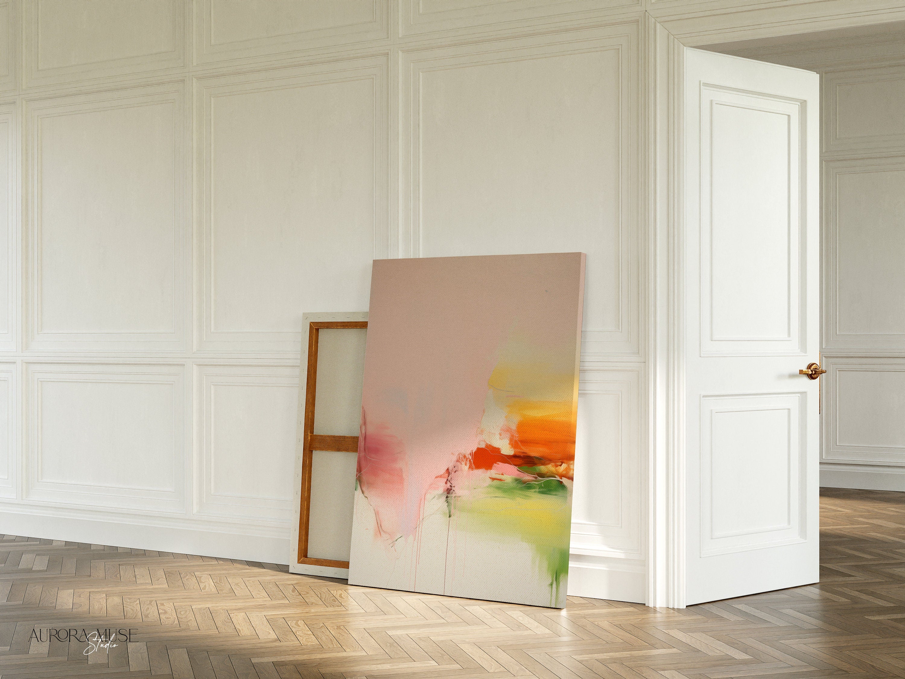 Framed Wall Art | Abstract Painting | Colorful Giclee Canvas Print | Large canvas art |  Modern pink & green Abstract art | 292