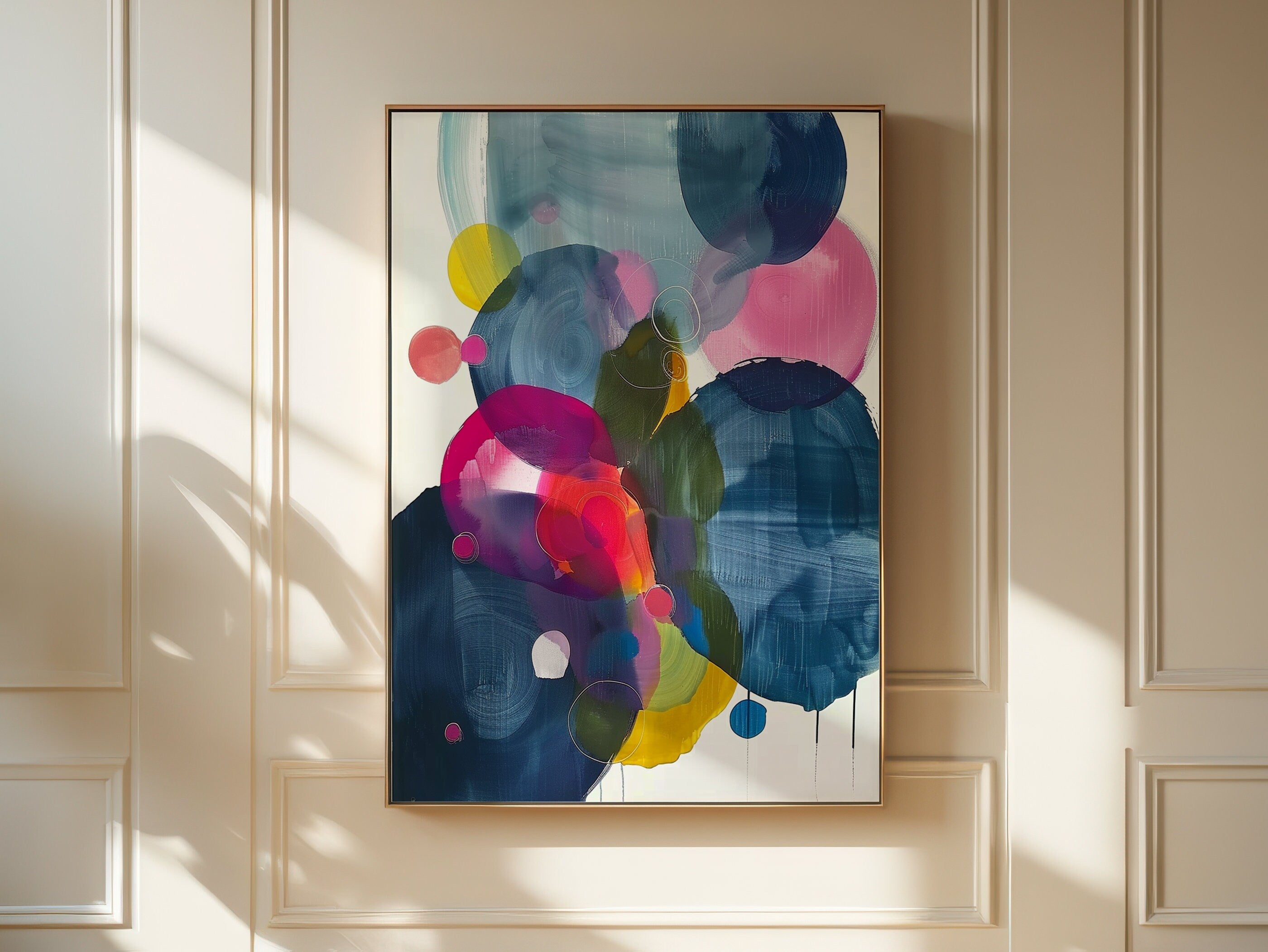 Colorful Abstract Wall Art Vertical Canvas Painting Circle Pattern Modern Print Large Pink Blue Green Giclee for Living Room Decor 384