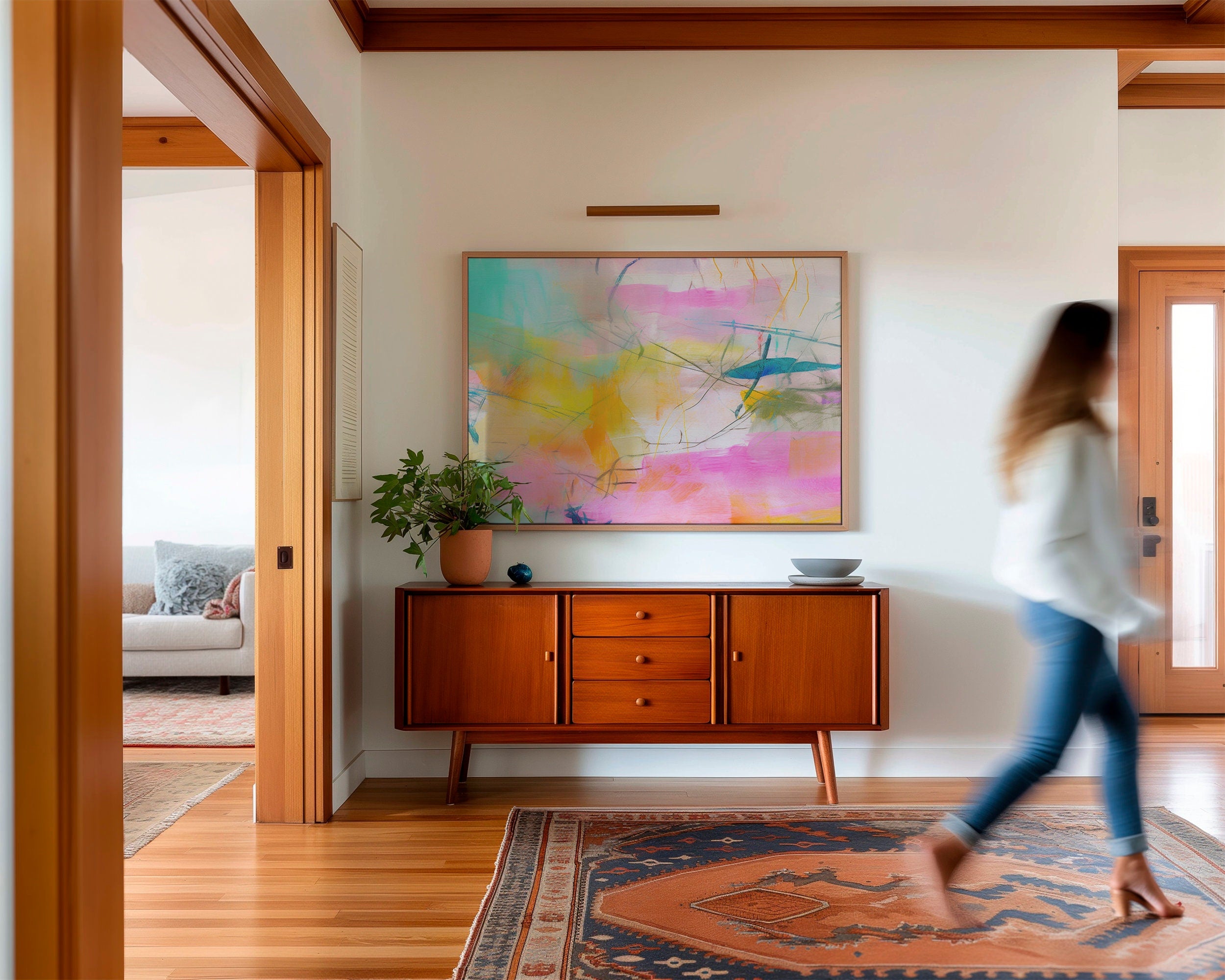 Wall art, abstract painting, large canvas art, giclee print, modern abstract art, art print, pink orange abstract art | Aurora Muse 005
