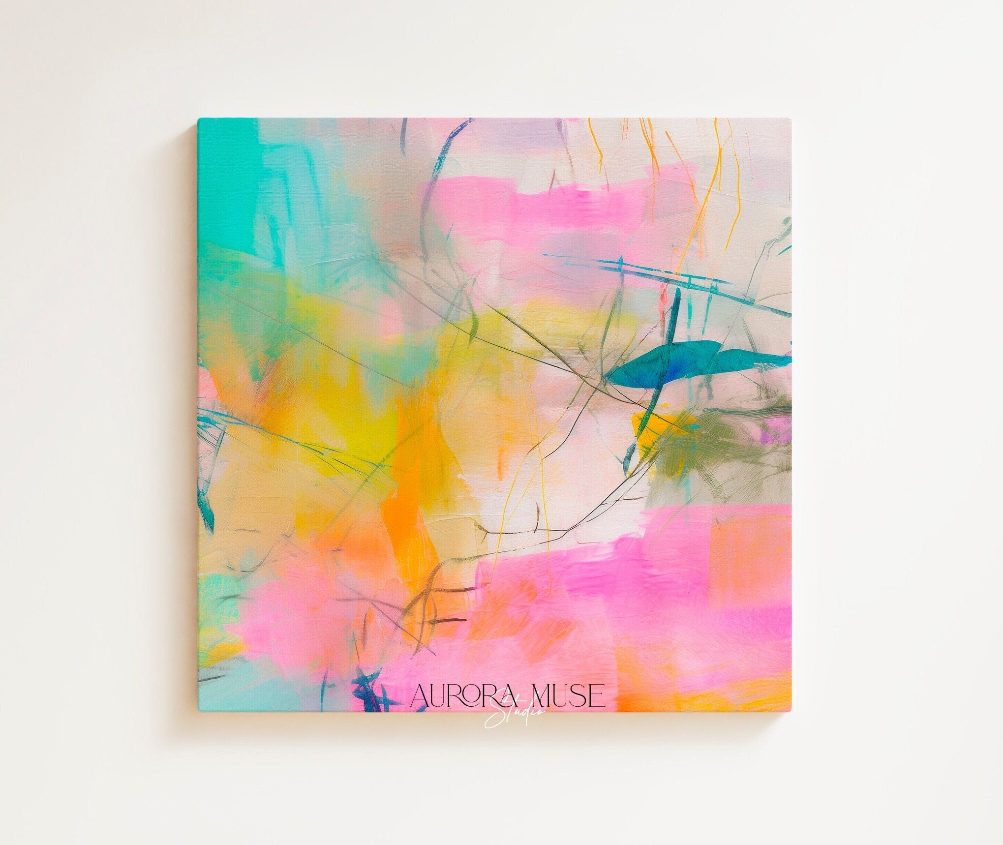 Wall art, abstract painting, large canvas art, giclee print, modern abstract art, art print, pink orange abstract art | Aurora Muse 005