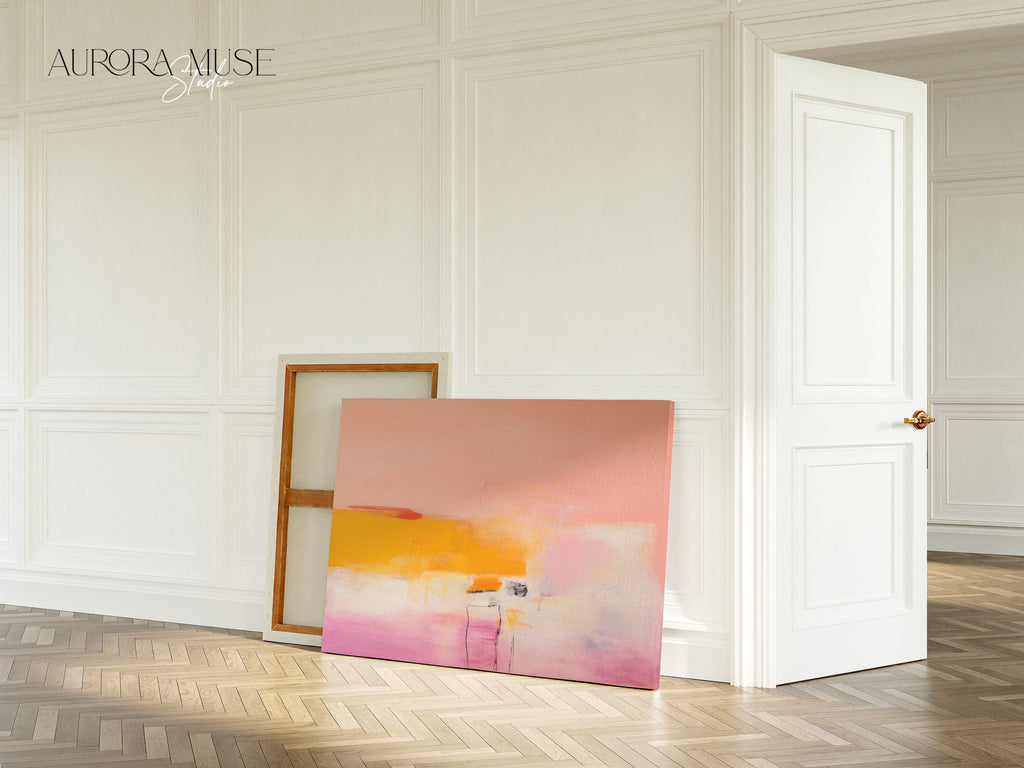 Wall art, abstract painting, large canvas art, giclee print, modern abstract art, art print, pink orange abstract art | Aurora Muse 070