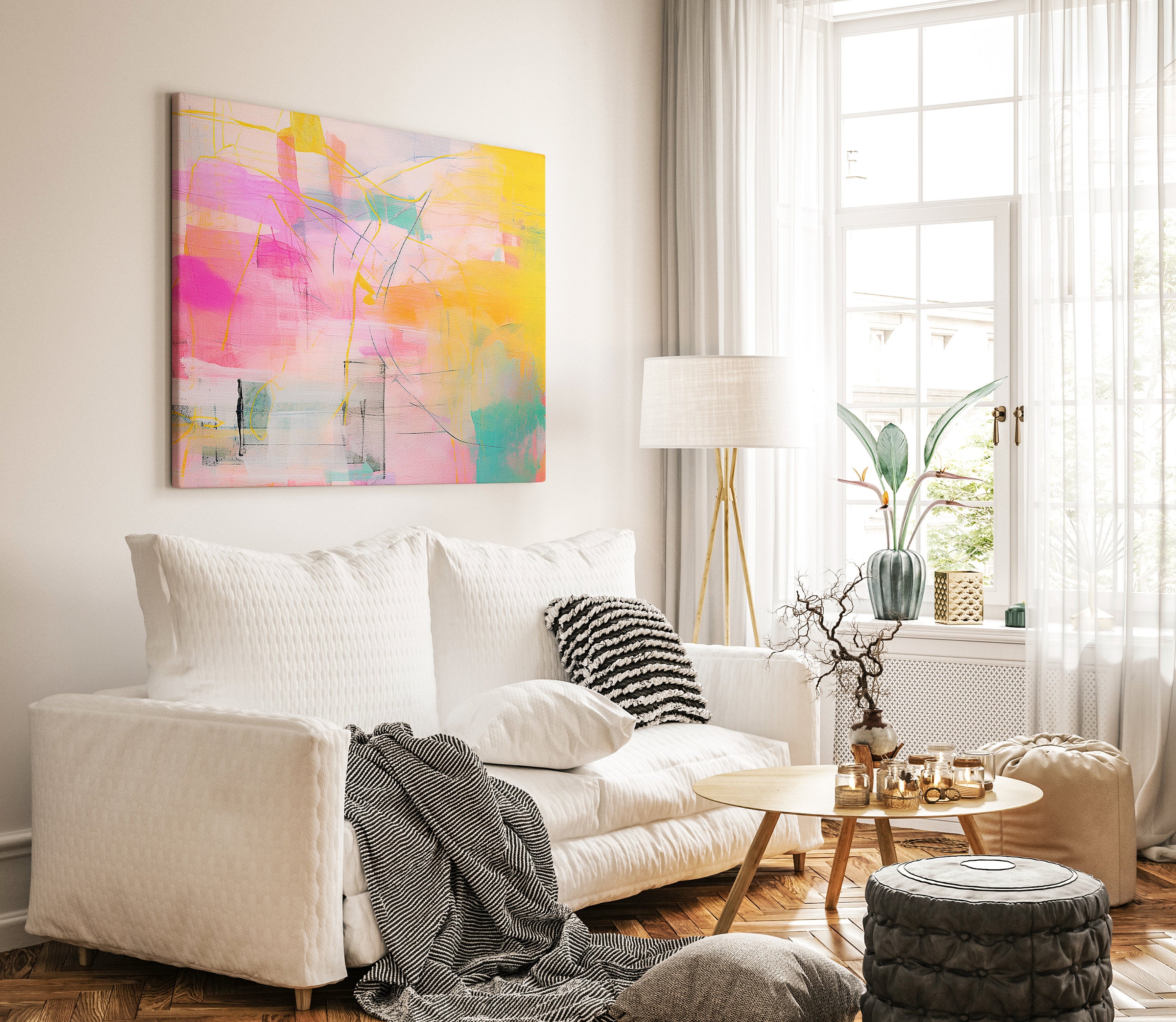 Wall art, abstract art print, large canvas art, giclee, modern abstract art, pink orange abstract art, Pink and Teal Art | Aurora Muse 065