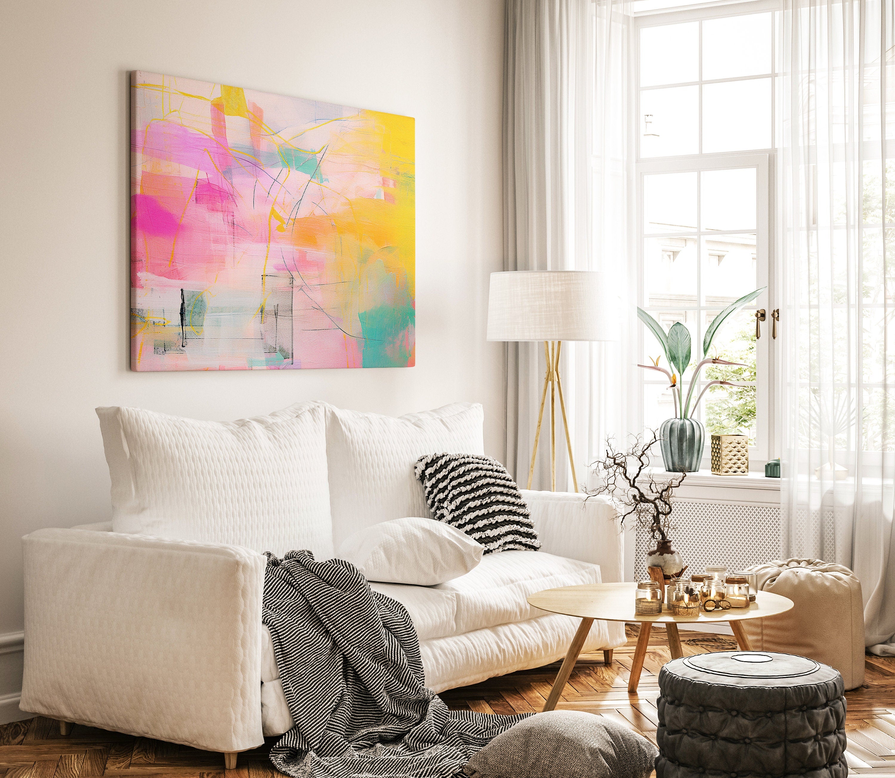 Wall art, abstract art print, large canvas art, giclee, modern abstract art, pink orange abstract art, Pink and Teal Art | Aurora Muse 065