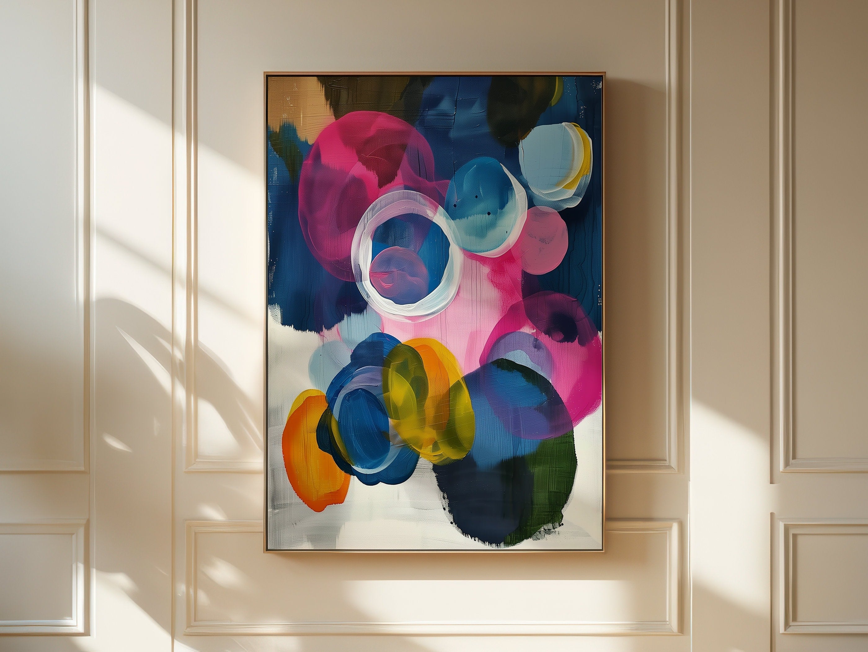 Large Art Print, Colorful Abstract Painting, Large Textured Art Gift with Pink, Blue, Yellow Colorful Home Decor | Aurora Muse 326