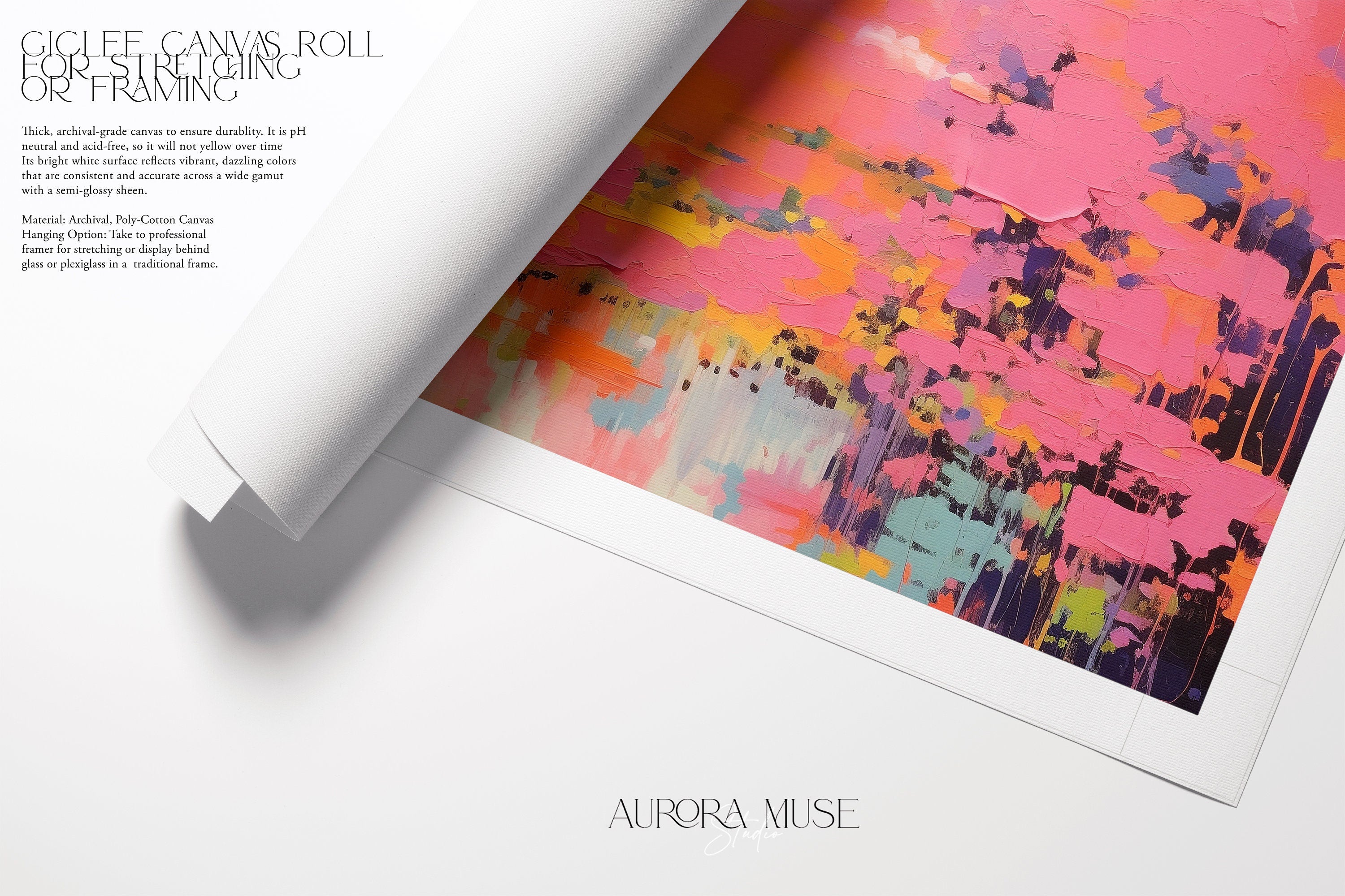Pink Landscape Wall Art, Abstract horizontal Canvas Print, Bold Colorful Decor Art, Large Framed Statement Art for Living Room & Bedroom 313