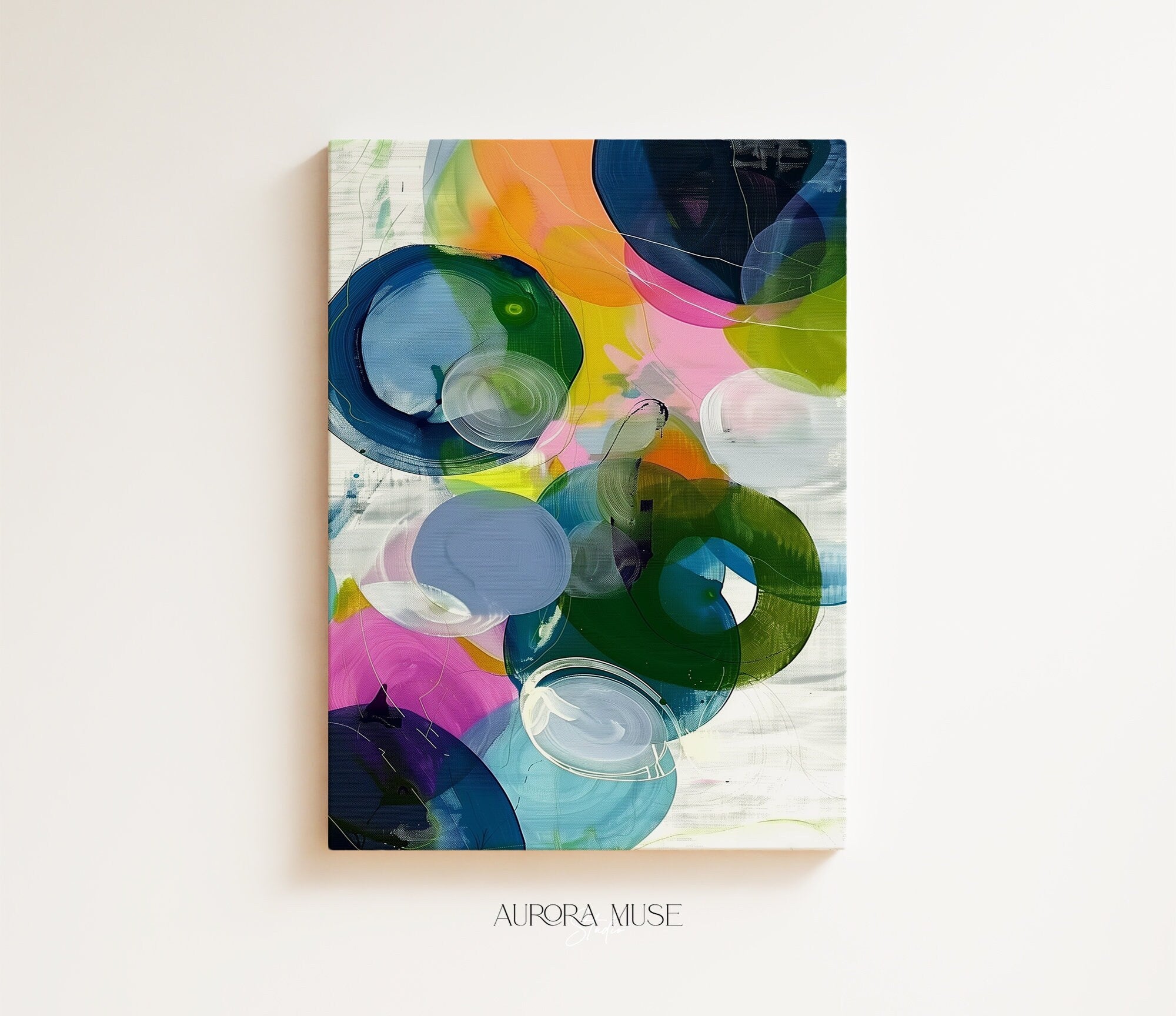 Large Art Print, Colorful Abstract Painting, Framed Large Art, Pink, Blue, Yellow Colorful Home Decor | Aurora Muse 328