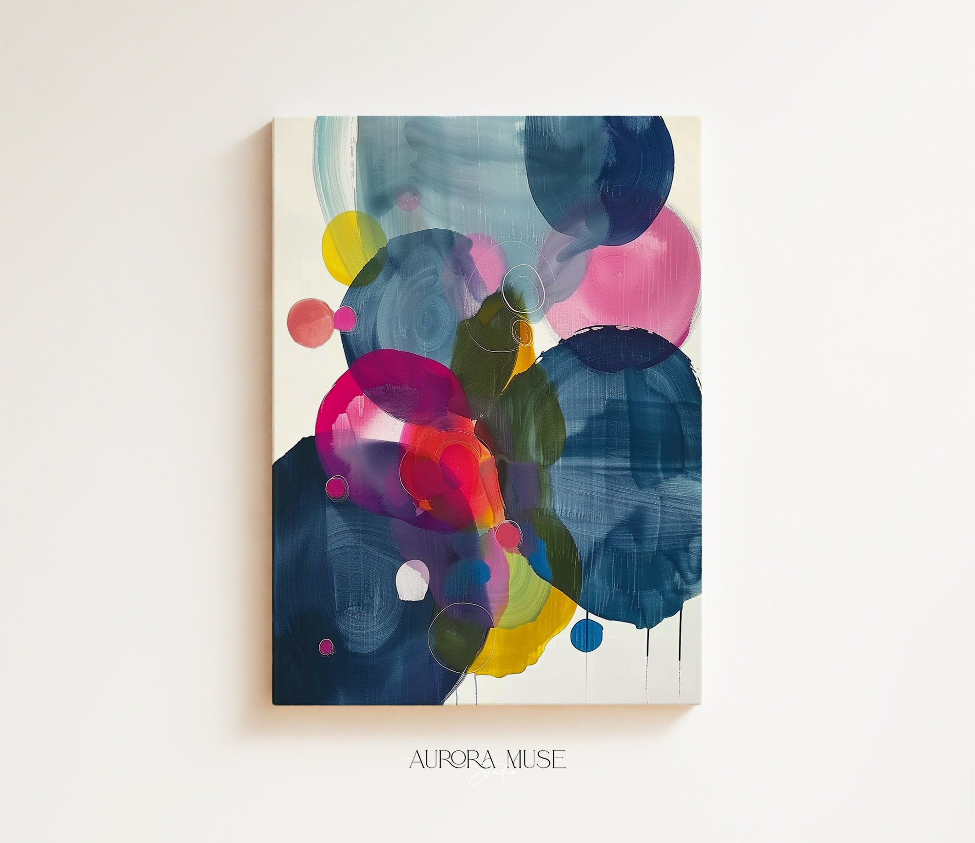 Colorful Abstract Wall Art Vertical Canvas Painting Circle Pattern Modern Print Large Pink Blue Green Giclee for Living Room Decor 384
