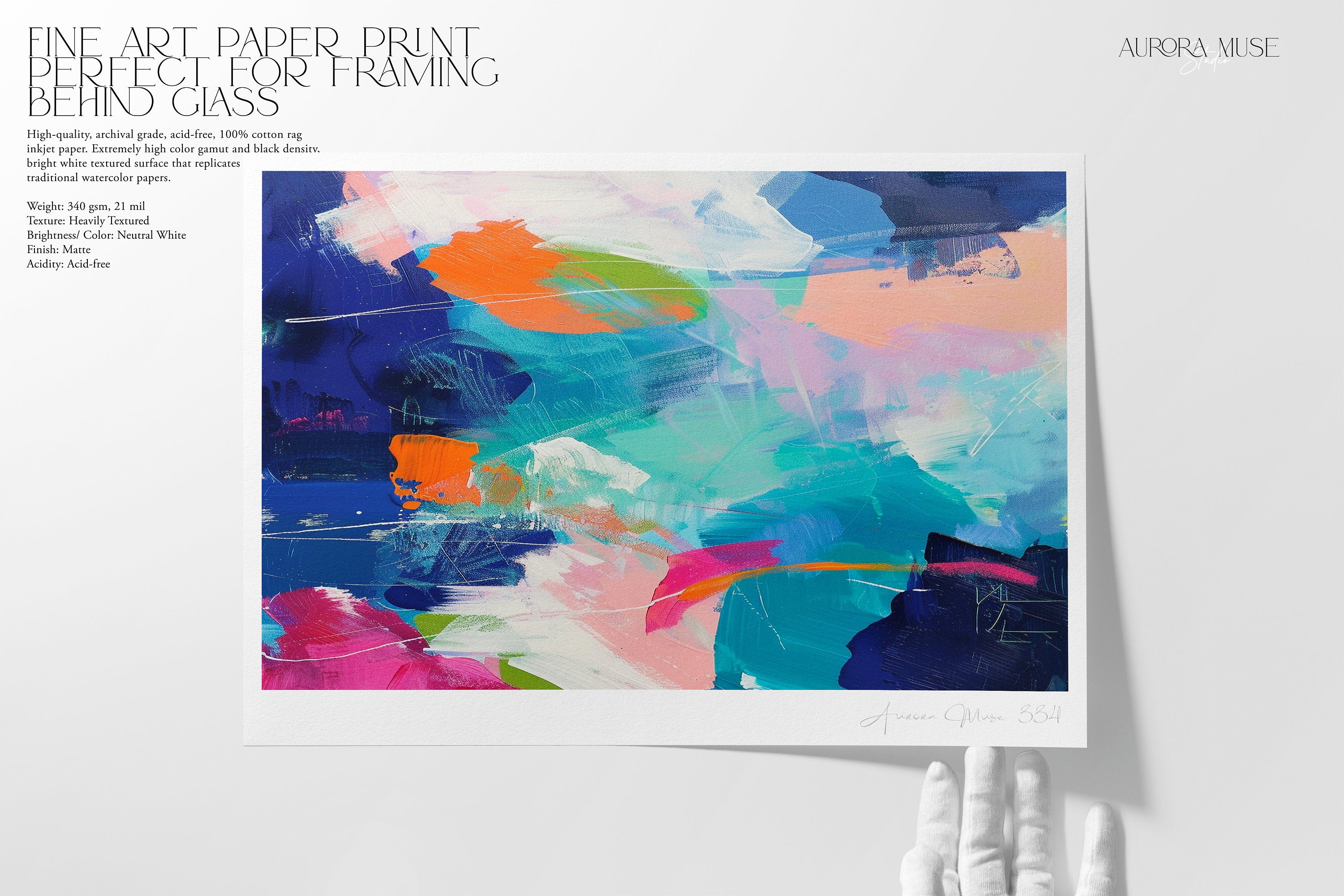 Fun vivid and colorful Abstract painting print, Vibrant bright blue and multicolor abstract wall art, Eclectic wall decor | Aurora Muse 334