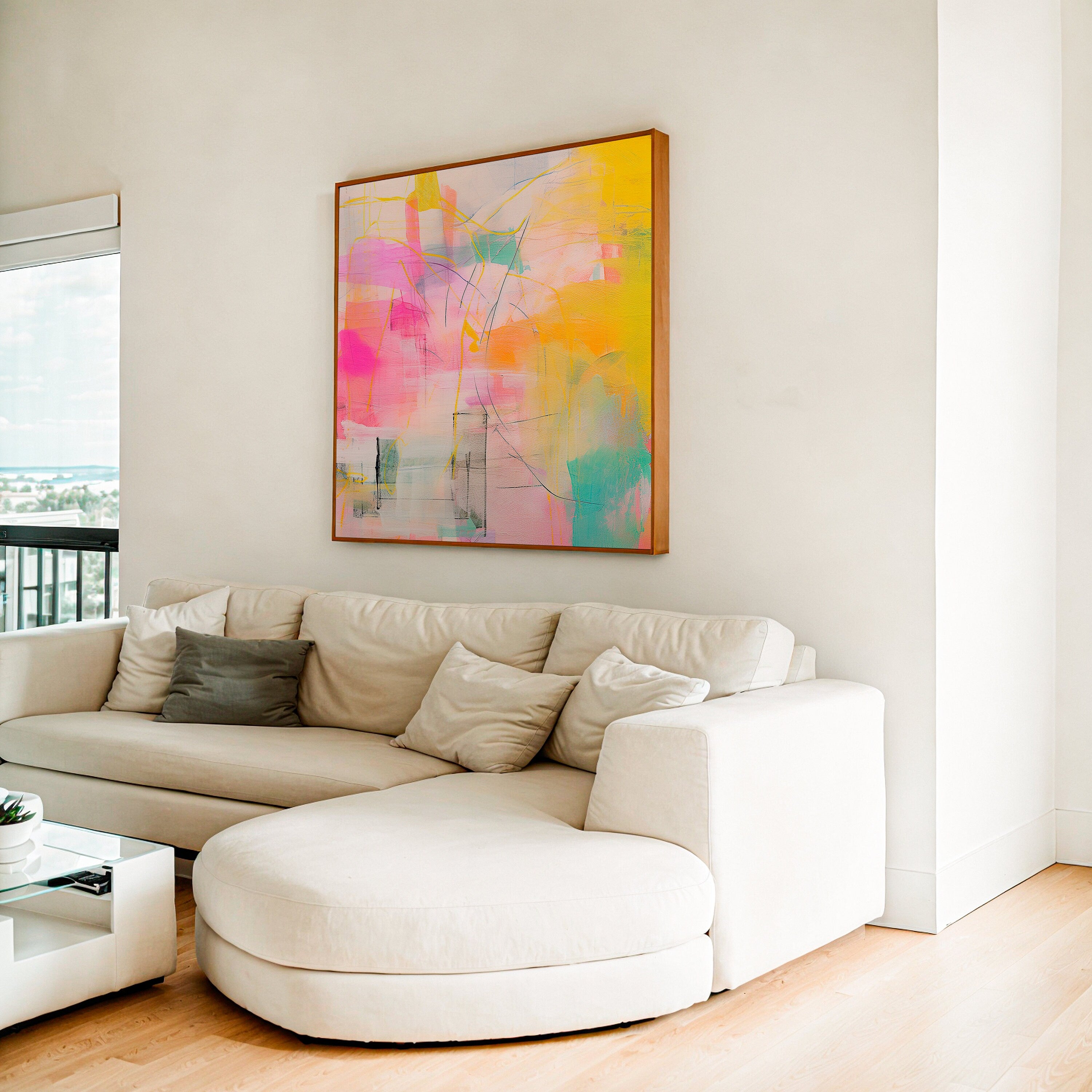 Wall art, abstract art print, large canvas art, giclee, modern abstract art, pink orange abstract art, Pink and Teal Art | Aurora Muse 065