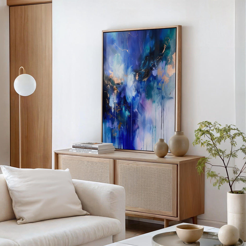 Wall art, abstract painting, large VERTICAL canvas art, giclee print, modern abstract art, art print, Indigo Blue Gold abstract art  | 243