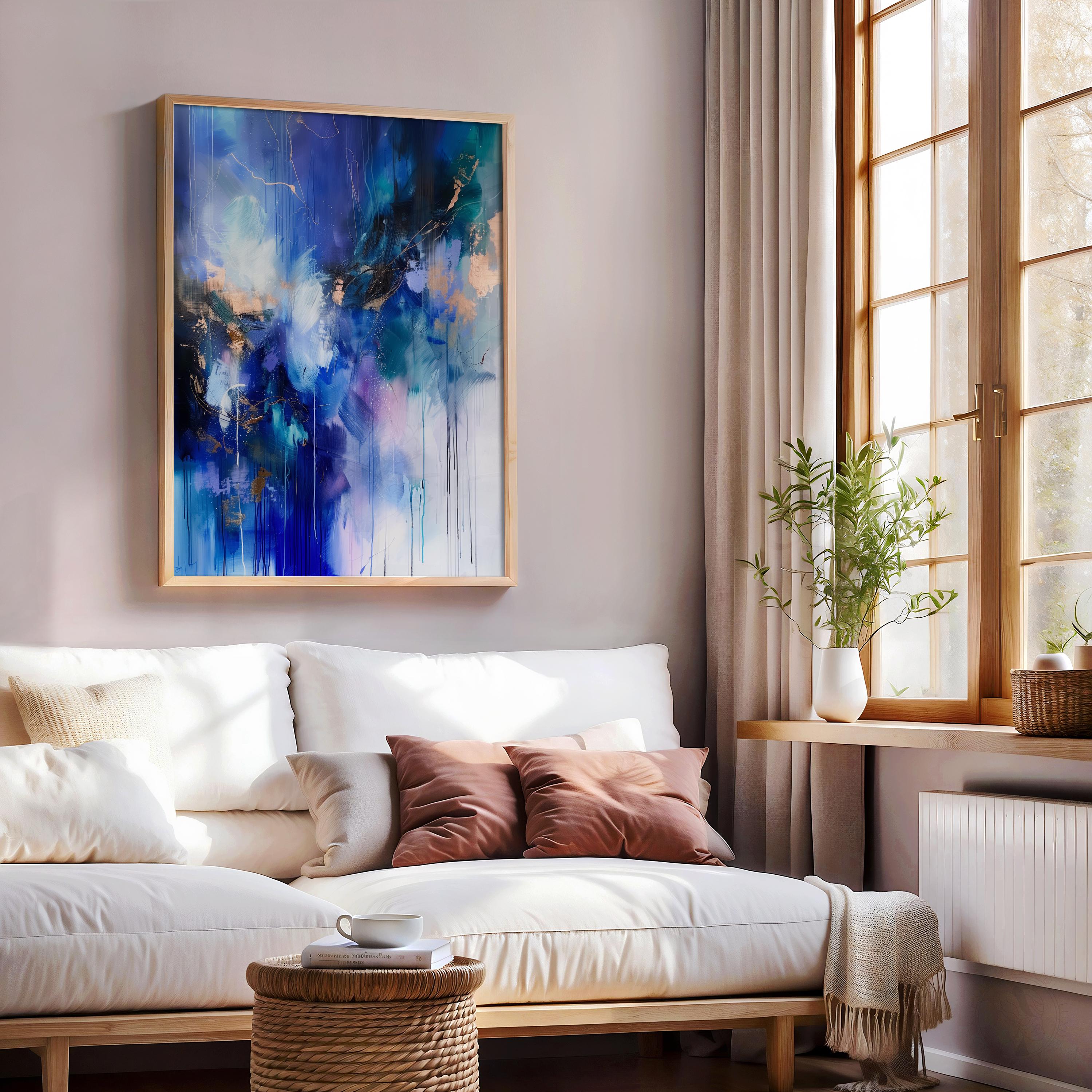 Wall art, abstract painting, large VERTICAL canvas art, giclee print, modern abstract art, art print, Indigo Blue Gold abstract art  | 243