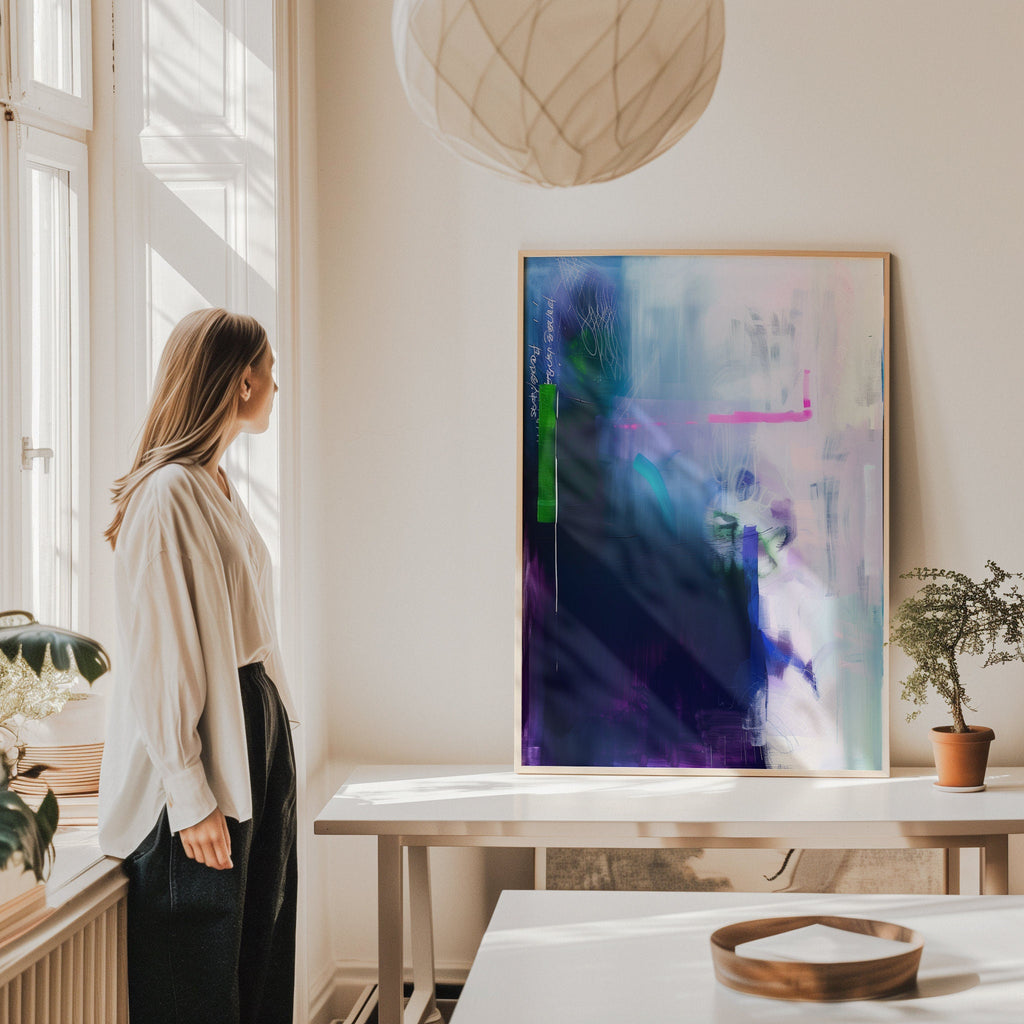 Purple Pink Canvas Wall art, Floating Frame Art, Giclee Print, Abstract Painting, Large Office Decor, Pop Dopamine Wall Art 324