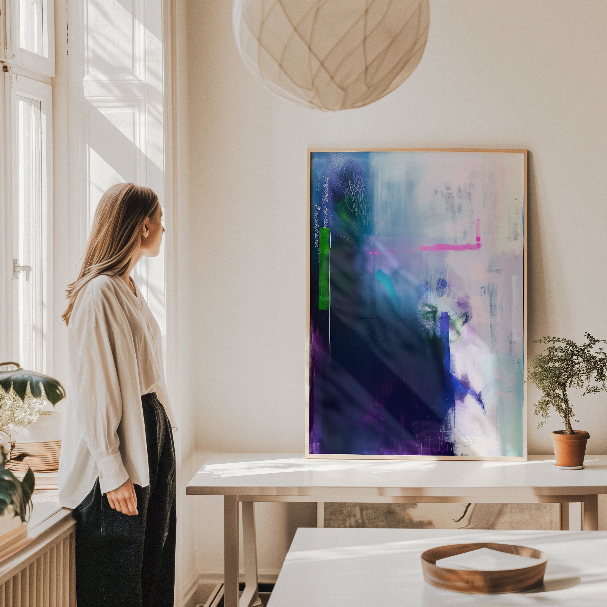 Purple Pink Canvas Wall art, Floating Frame Art, Giclee Print, Abstract Painting, Large Office Decor, Pop Dopamine Wall Art 324