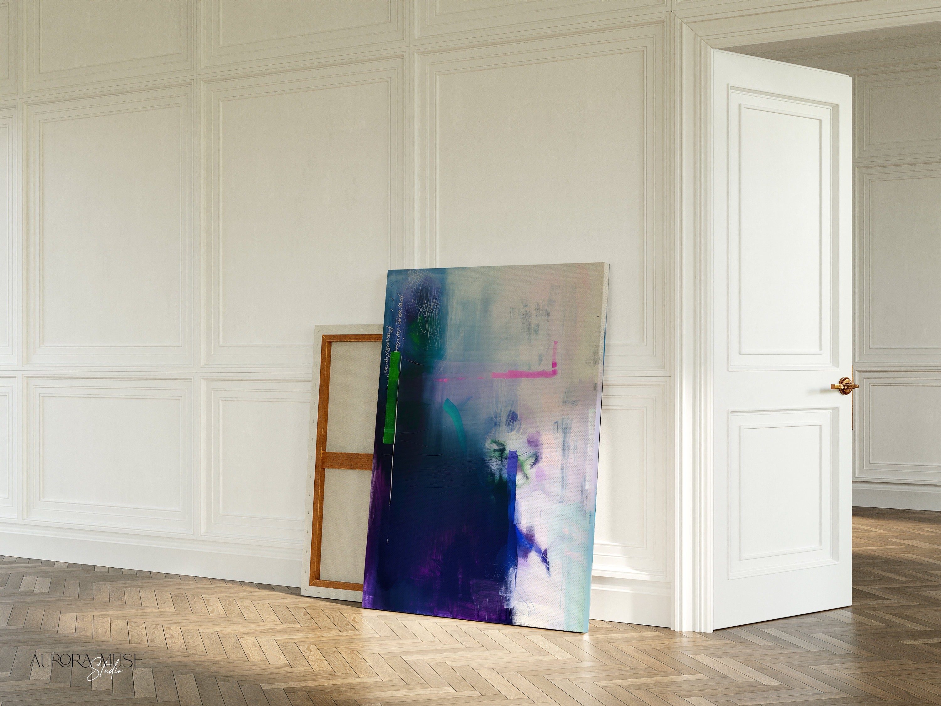 Purple Pink Canvas Wall art, Floating Frame Art, Giclee Print, Abstract Painting, Large Office Decor, Pop Dopamine Wall Art 324