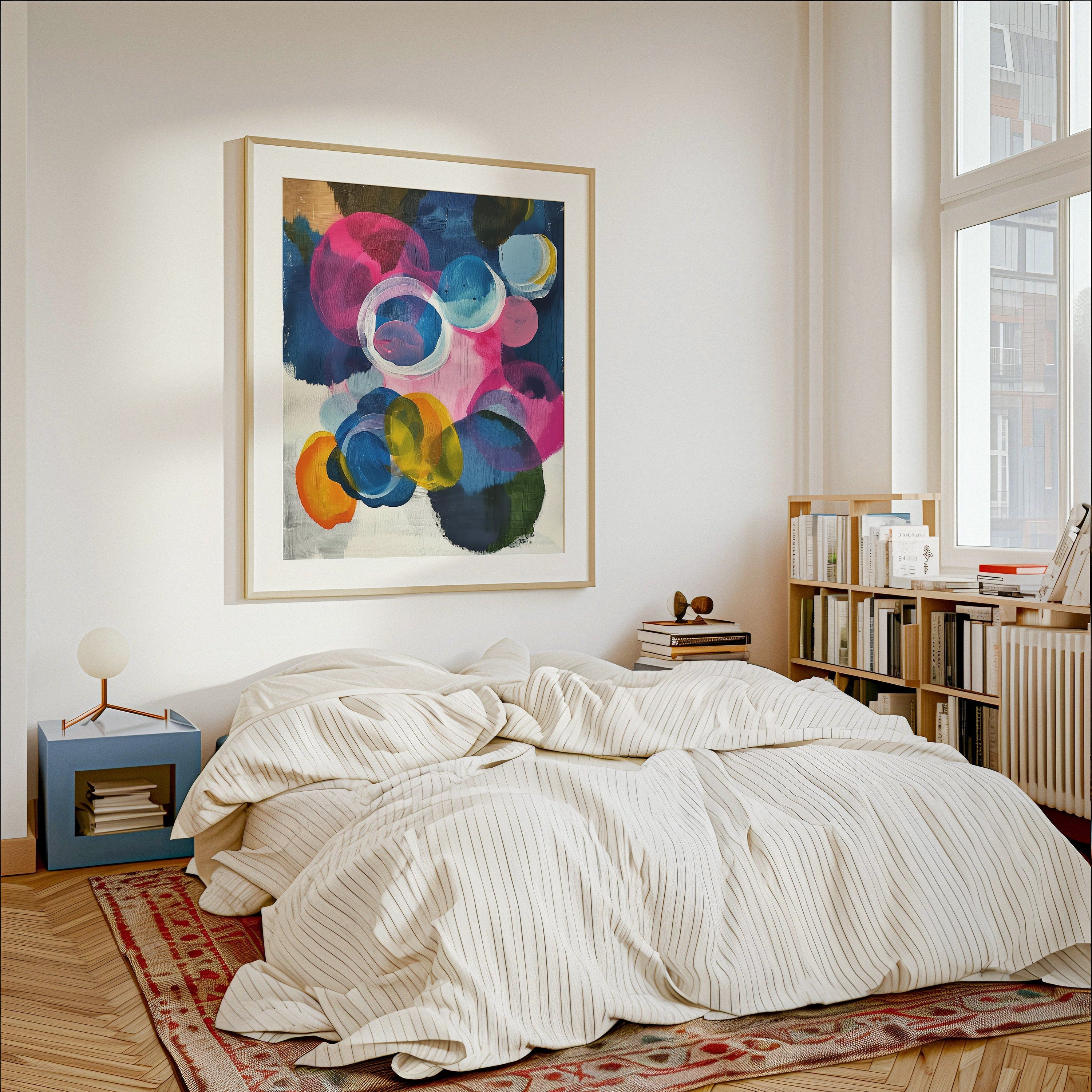 Large Art Print, Colorful Abstract Painting, Large Textured Art Gift with Pink, Blue, Yellow Colorful Home Decor | Aurora Muse 326