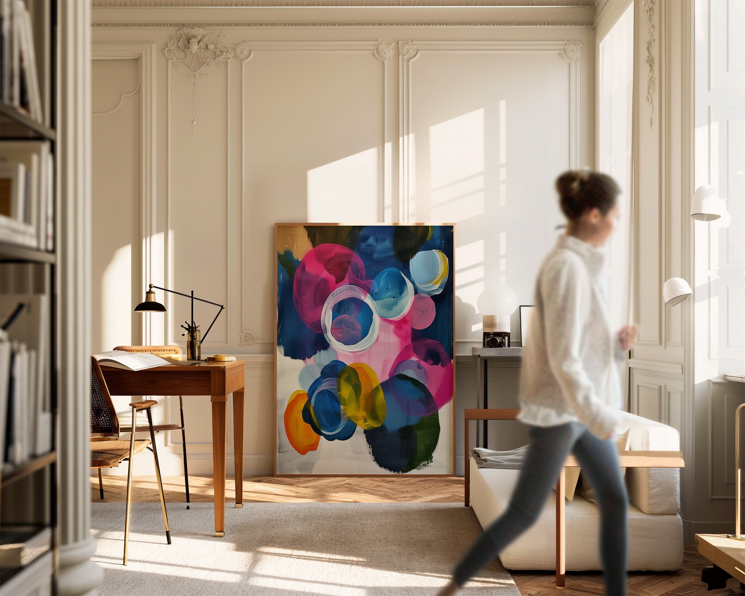 Large Art Print, Colorful Abstract Painting, Framed Large Art, Pink, Blue, Yellow Colorful Home Decor | Aurora Muse 326
