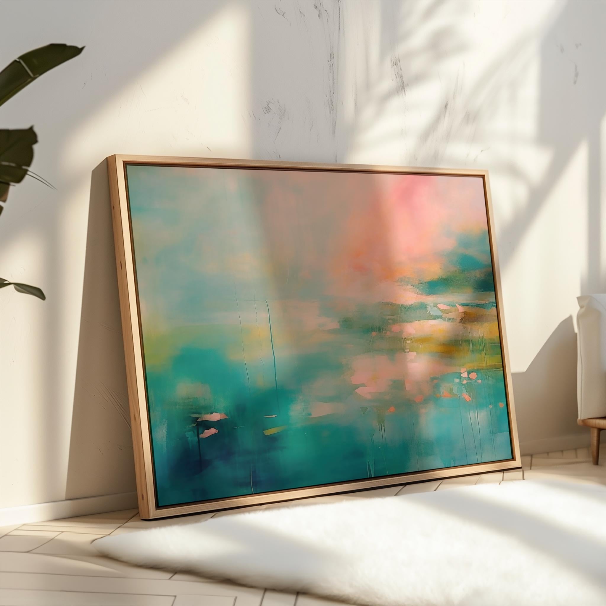 Abstract art, Teal green large wall art, Abstract painting print, Pink Green abstract landscape | Aurora Muse 055