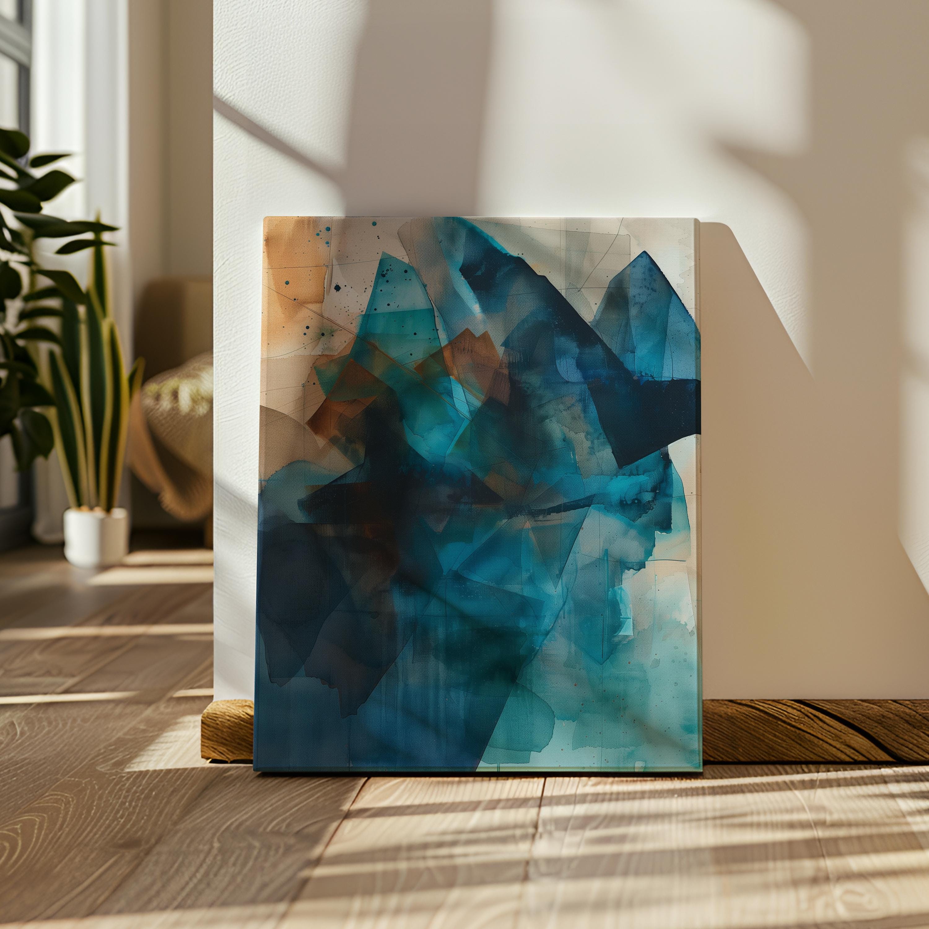 Wall art, abstract painting, large canvas art, giclee print, modern abstract art, art print, beige & teal abstract art | Aurora Muse 345