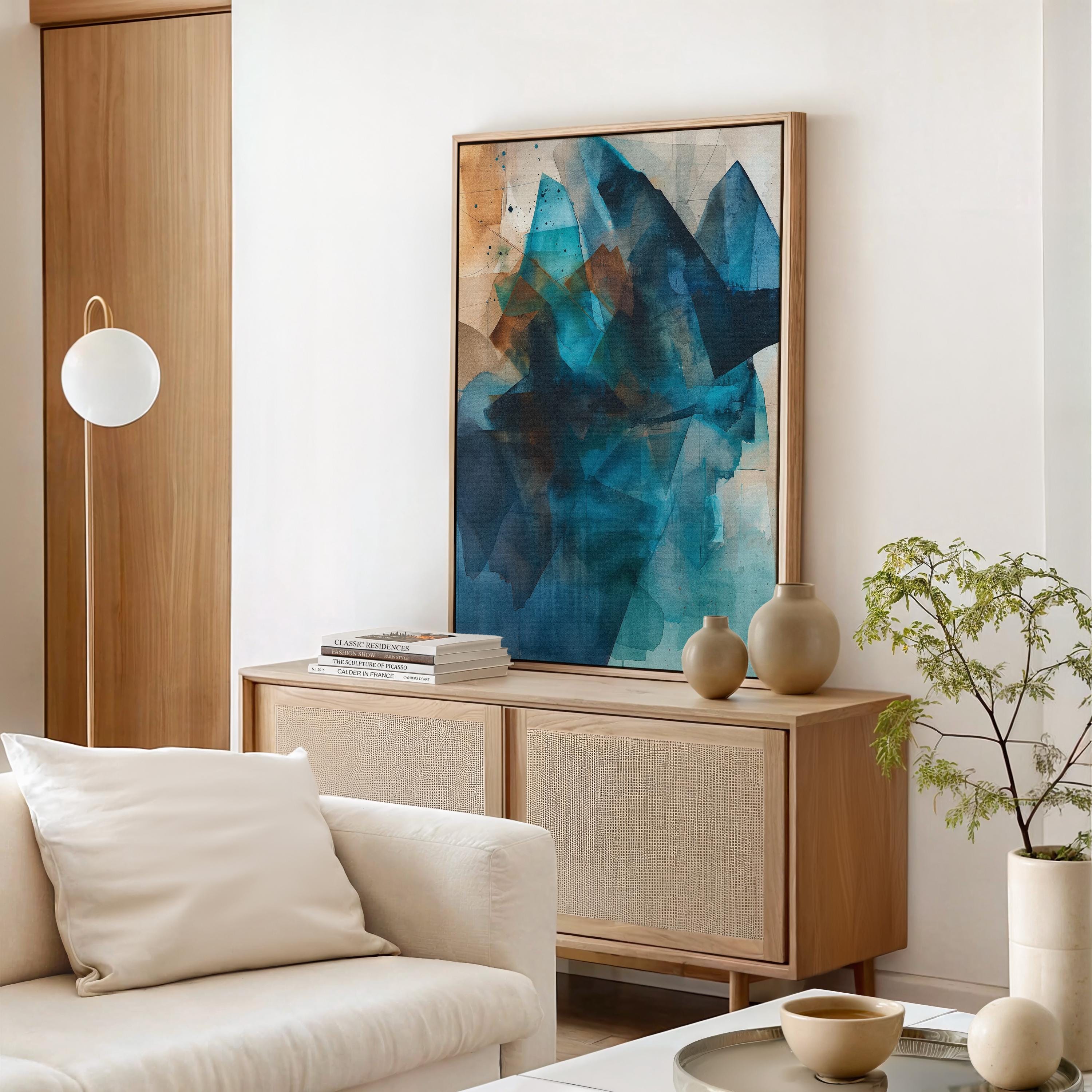 Wall art, abstract painting, large canvas art, giclee print, modern abstract art, art print, beige & teal abstract art | Aurora Muse 345
