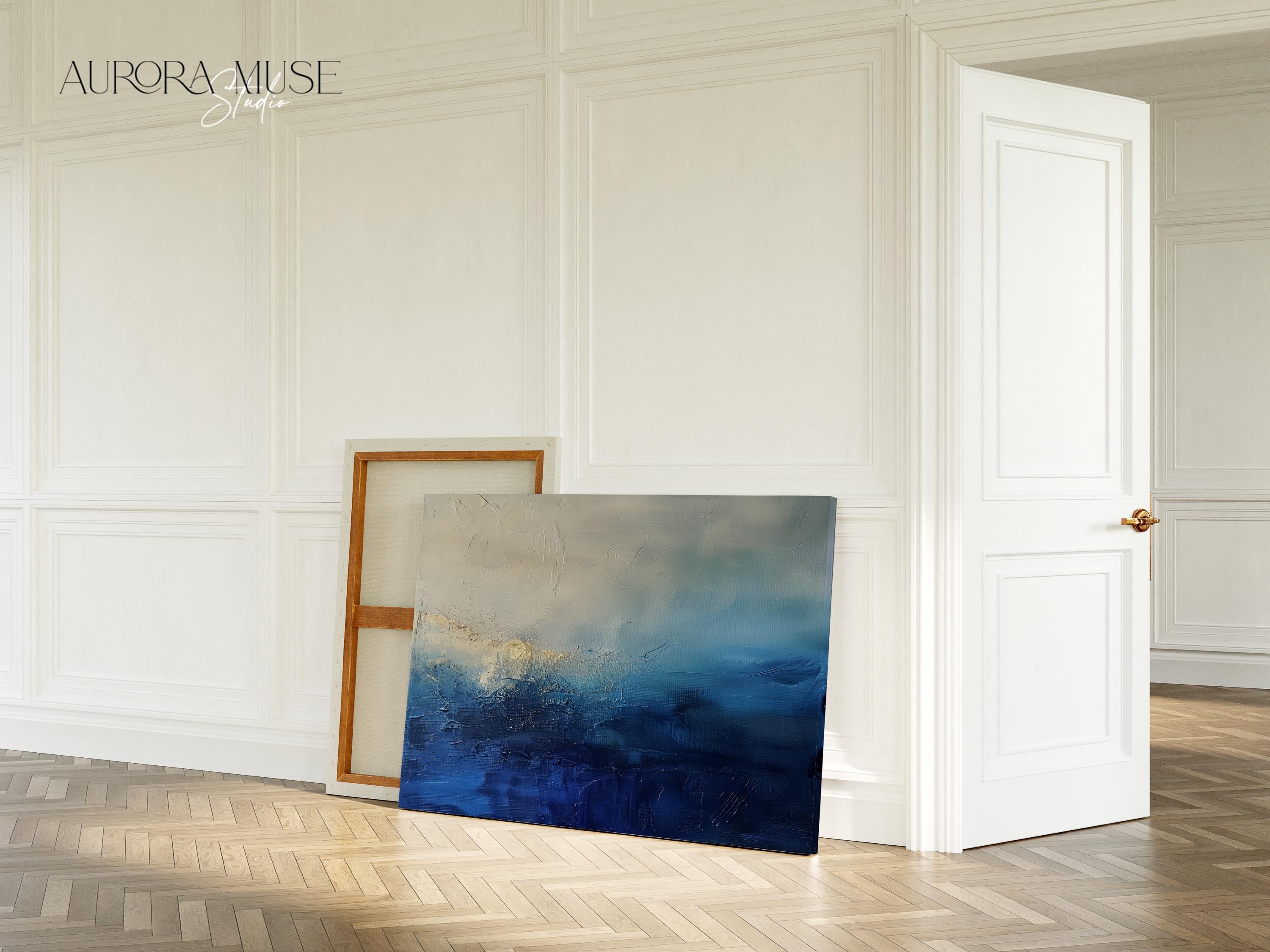 Living Room Decor - Abstract Wall Art Print - Oversized Blue Canvas - Minimalist Statement Art for Home, Beach House Summer Decor | 347