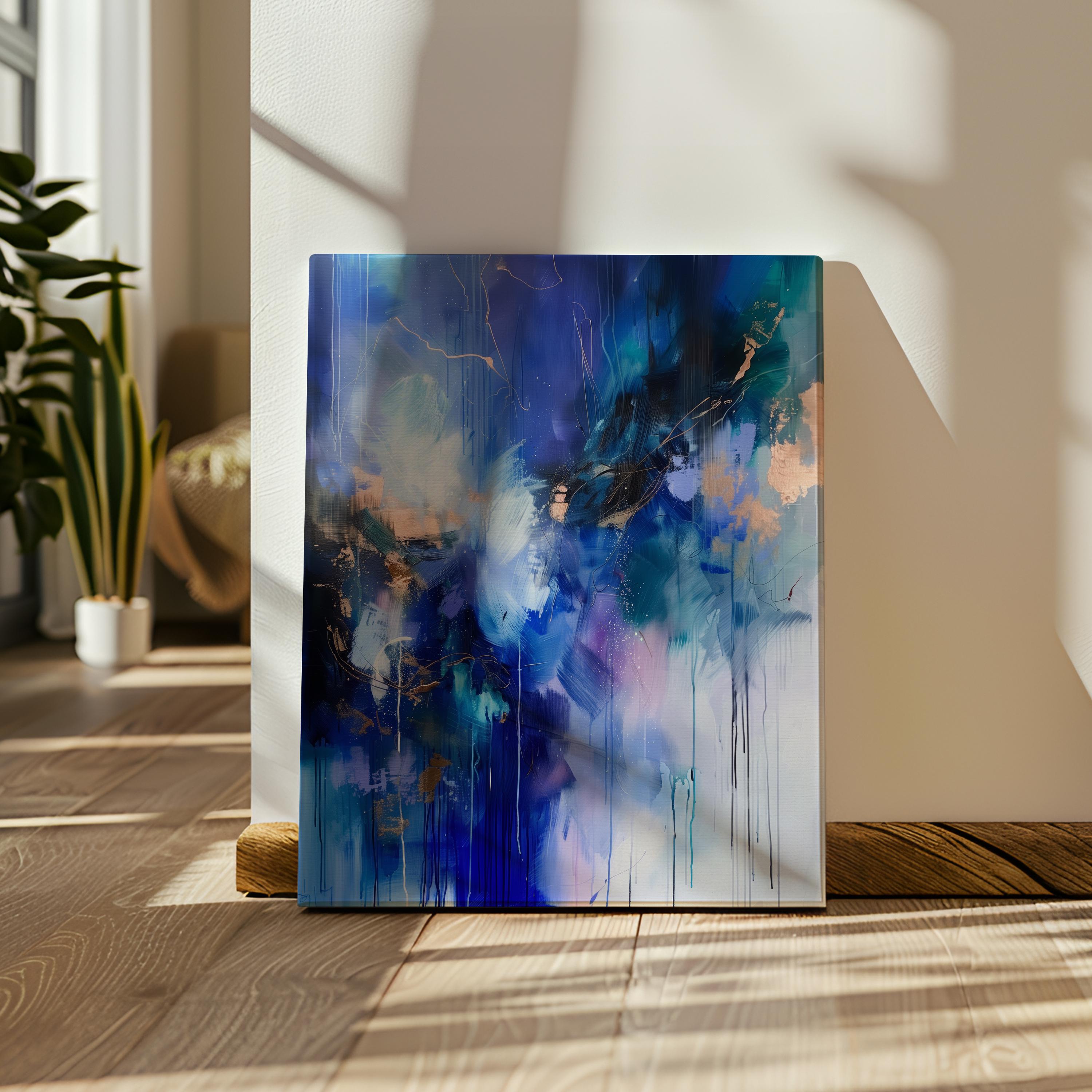 Wall art, abstract painting, large VERTICAL canvas art, giclee print, modern abstract art, art print, Indigo Blue Gold abstract art  | 243