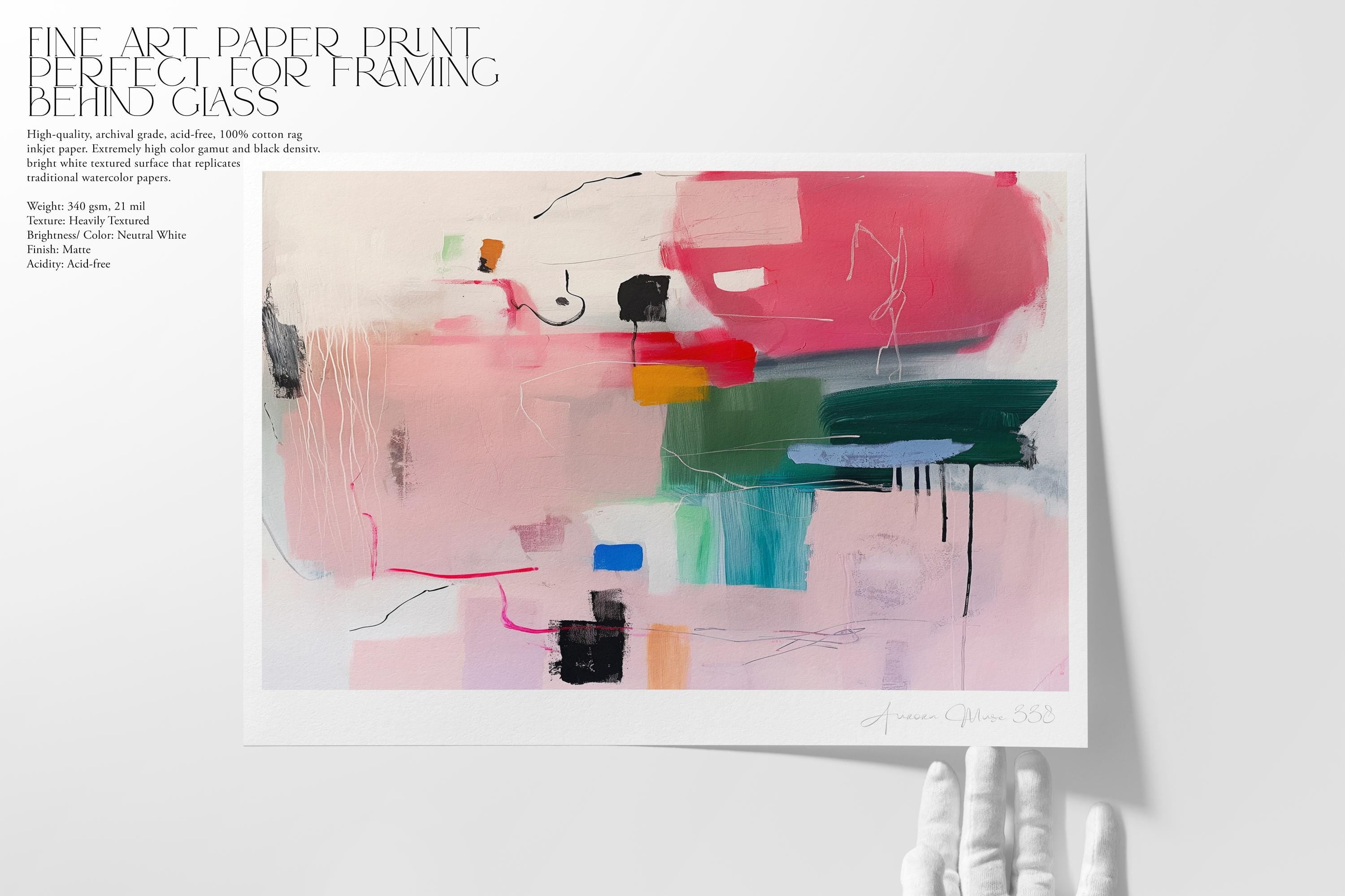 Framed Canvas Print Wall Art Pink Red Teal Blocks Abstract Geometric Illustrations Mid Century Modern Minimalist Decor | Aurora Muse 338