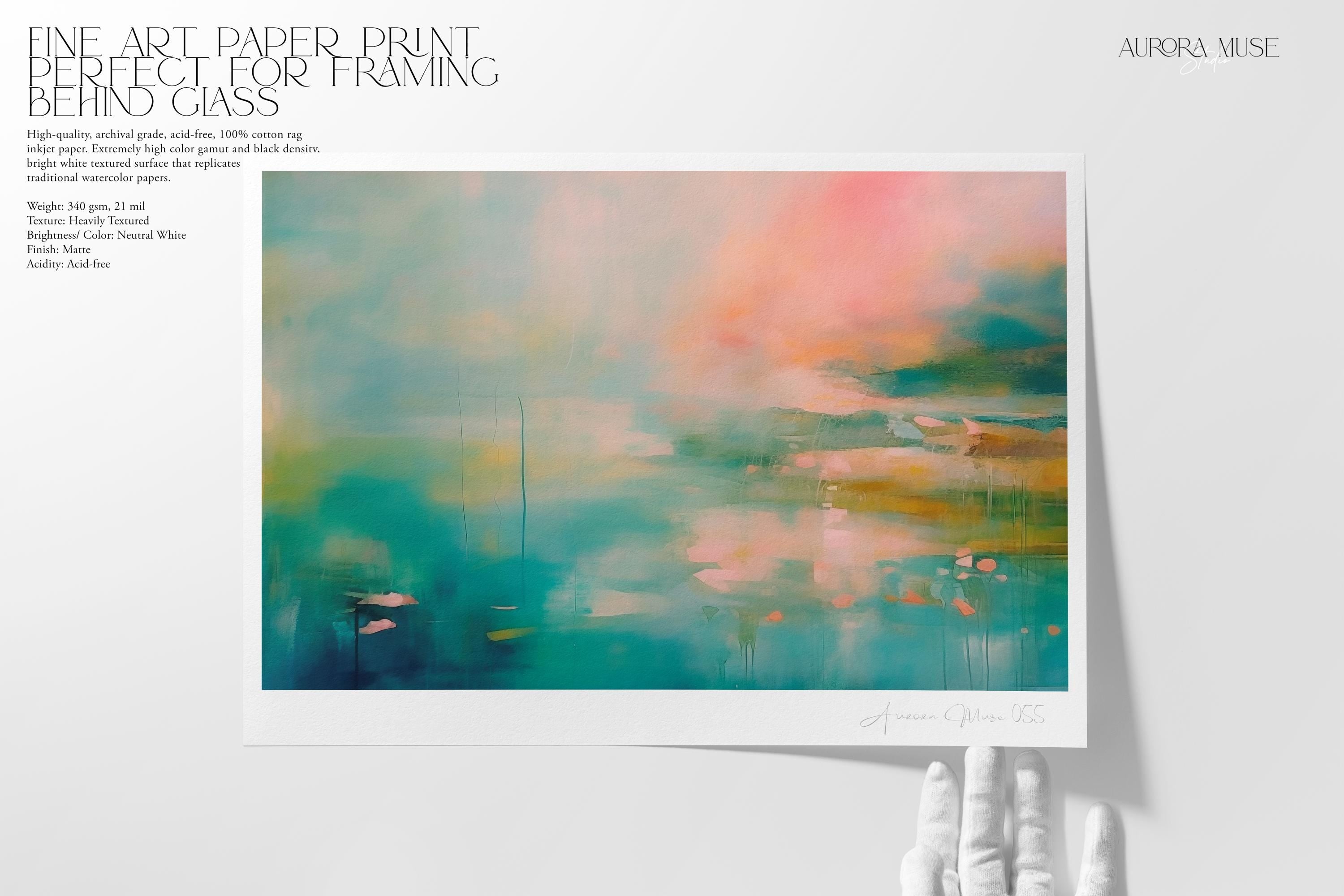 Abstract art, Teal green large wall art, Abstract painting print, Pink Green abstract landscape | Aurora Muse 055
