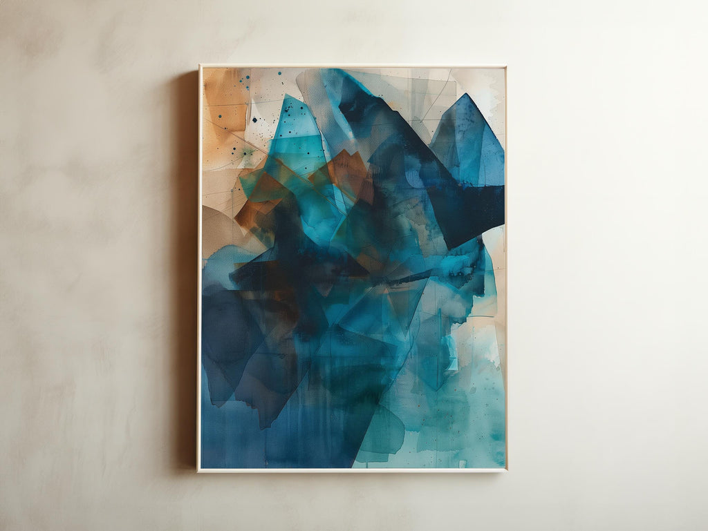 Horizontal teal and aqua abstract wall art with soft blush undertones, painted in a modern coastal style. Ideal for living room or entryway decor, available as framed or gallery canvas wall art by Muse Studio.