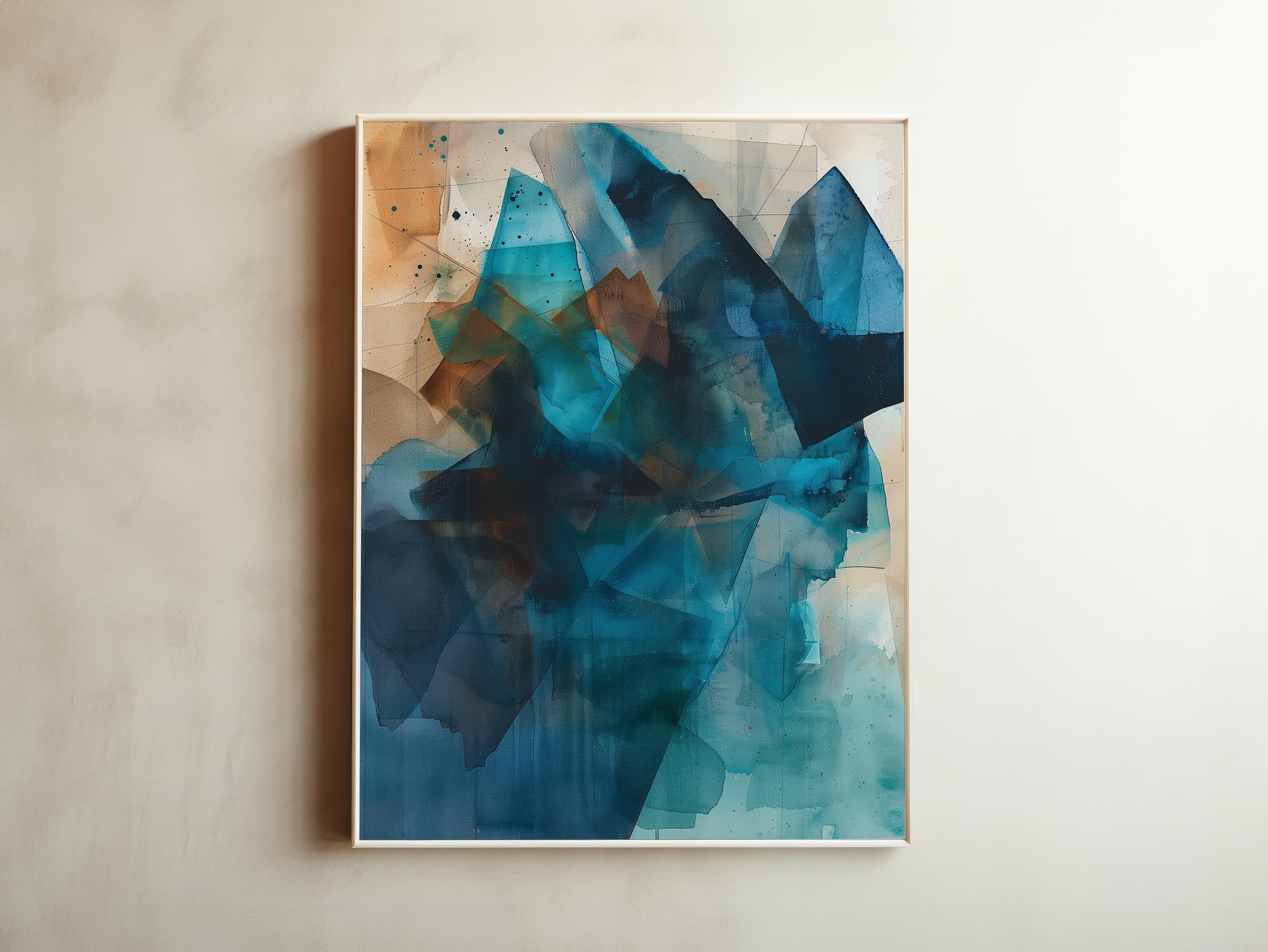 Horizontal teal and aqua abstract wall art with soft blush undertones, painted in a modern coastal style. Ideal for living room or entryway decor, available as framed or gallery canvas wall art by Muse Studio.