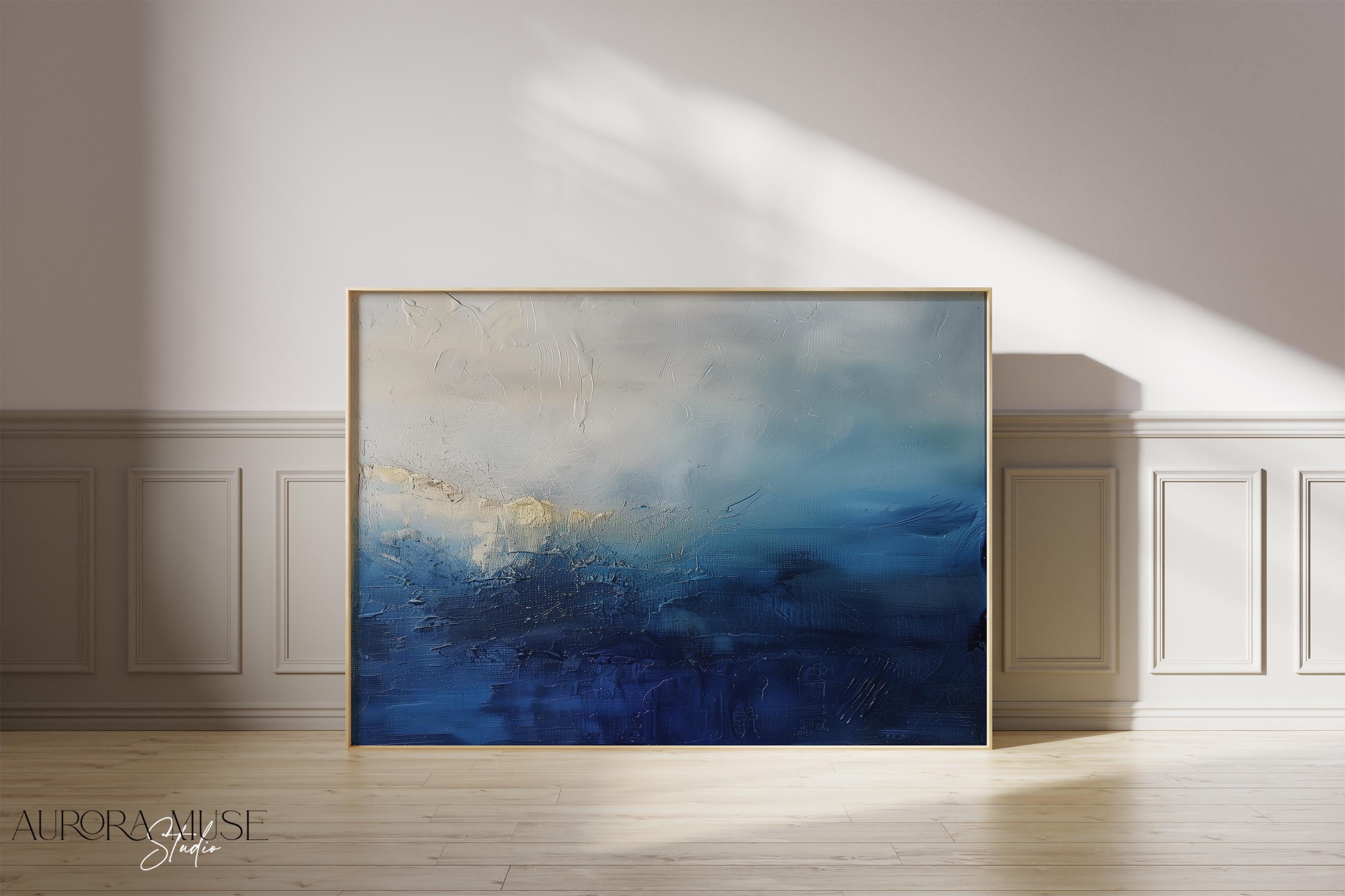 Living Room Decor - Abstract Wall Art Print - Oversized Blue Canvas - Minimalist Statement Art for Home, Beach House Summer Decor | 347