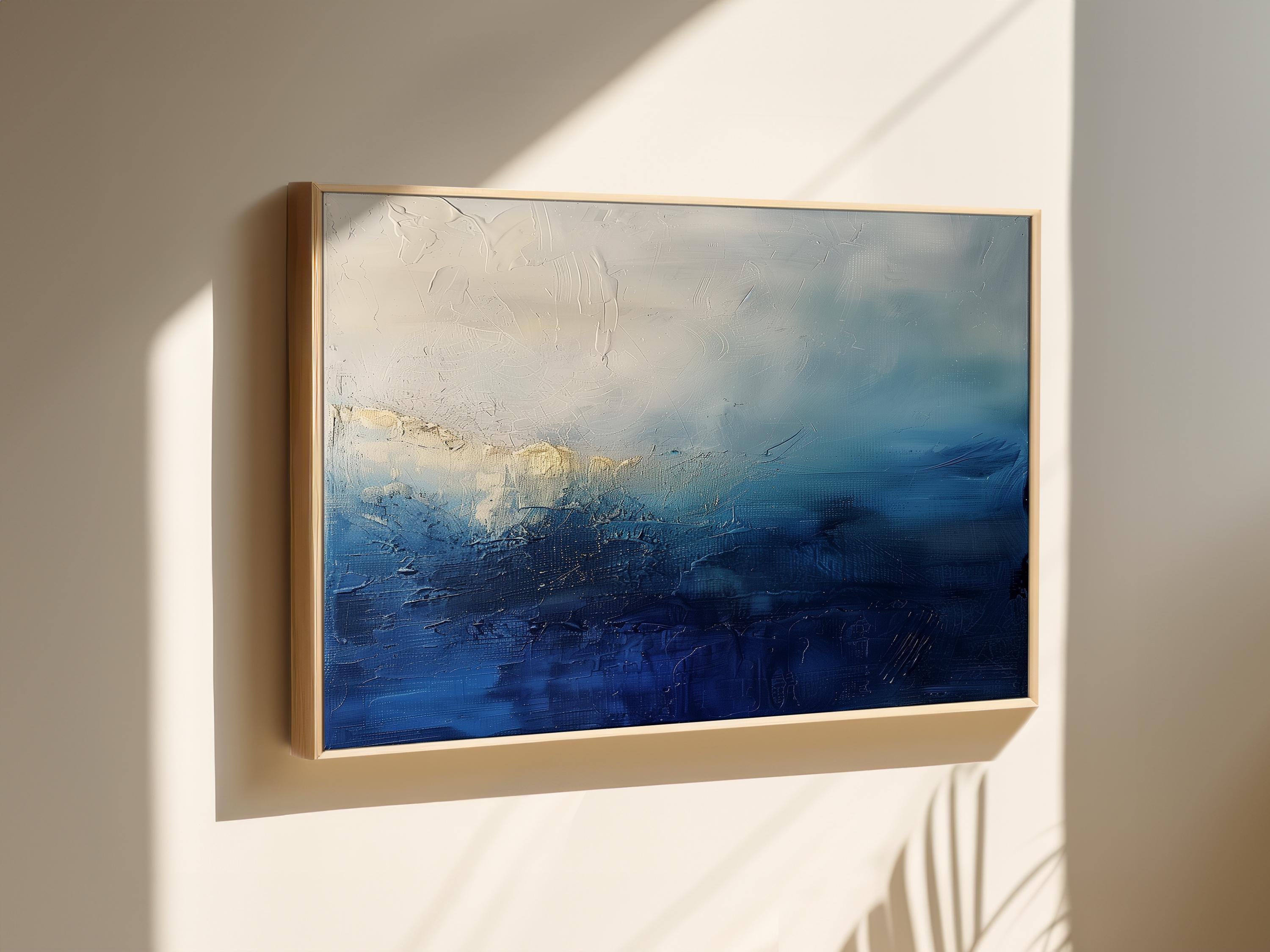 Living Room Decor - Abstract Wall Art Print - Oversized Blue Canvas - Minimalist Statement Art for Home, Beach House Summer Decor | 347
