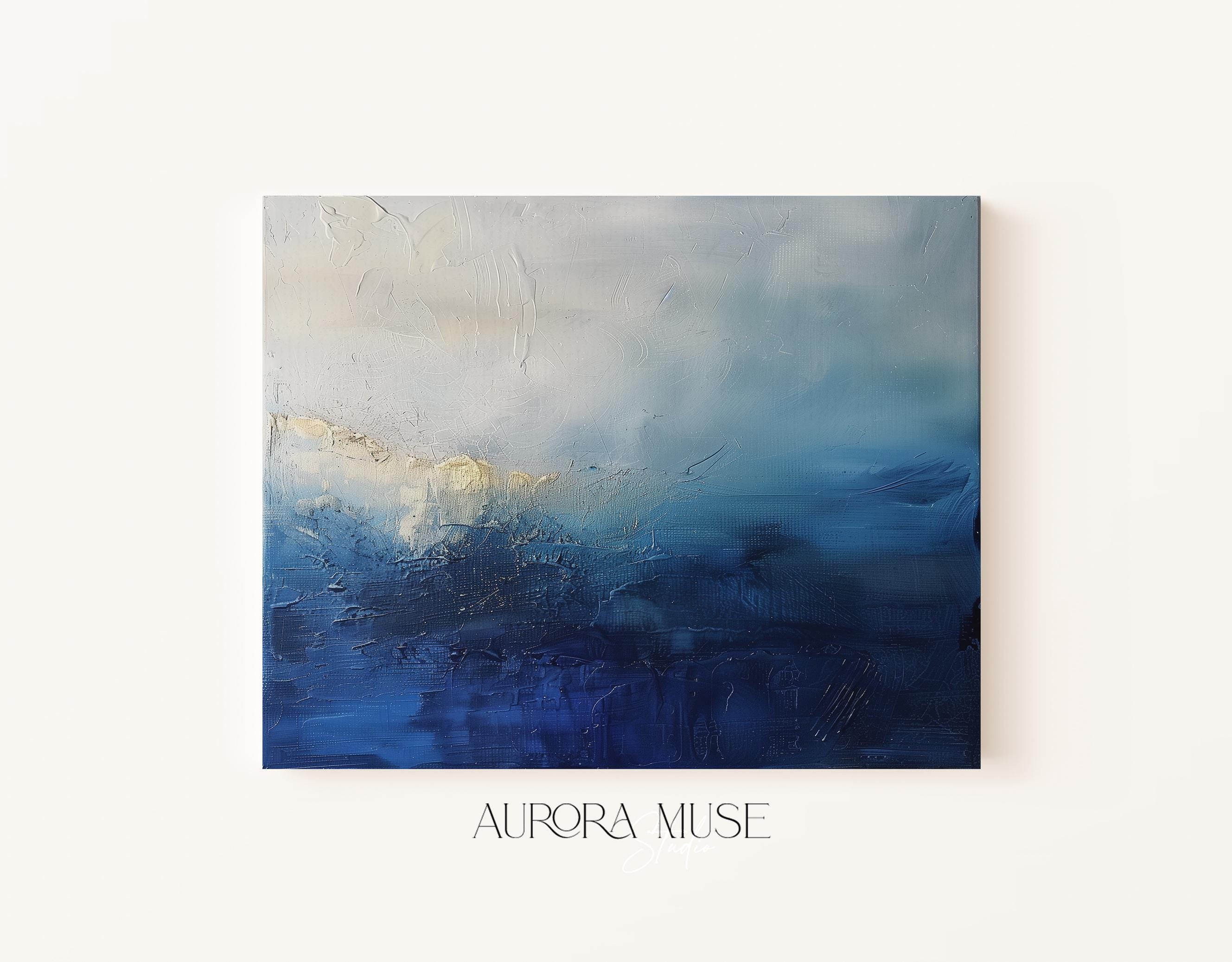 Living Room Decor - Abstract Wall Art Print - Oversized Blue Canvas - Minimalist Statement Art for Home, Beach House Summer Decor | 347