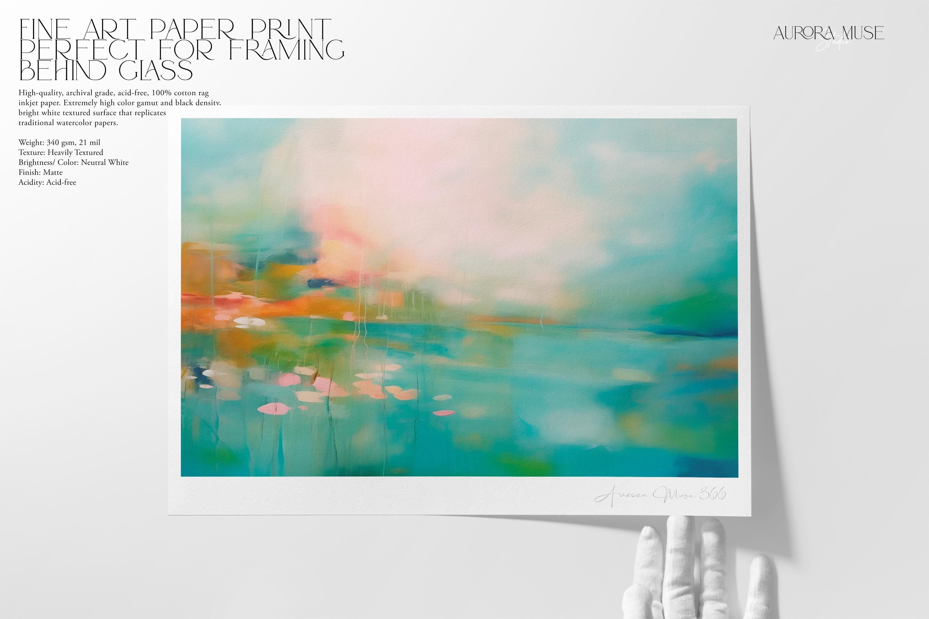Pastel Landscape Wall Art, Square Abstract Canvas Print, Large Water Scene Decor, Soft Colorful Artwork, Framed Modern Wall Decor 366