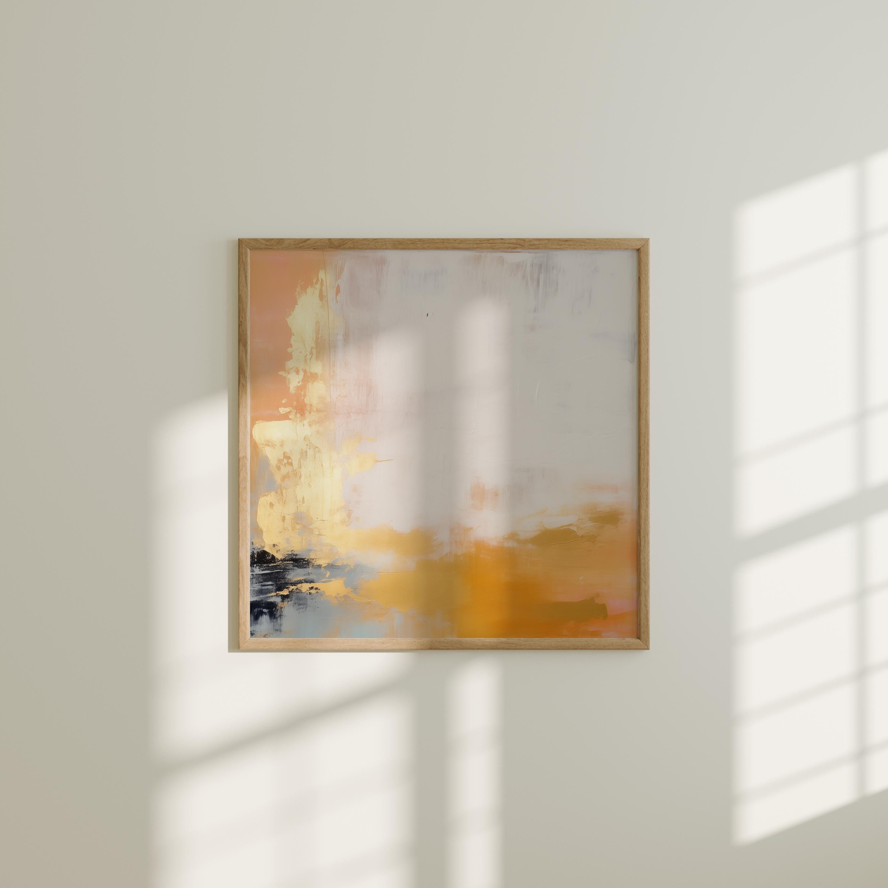 Neutral Gold Square Wall Art, Framed Abstract Canvas Painting in Beige and Ochre, Large Minimalist Decor for Modern Interiors 356