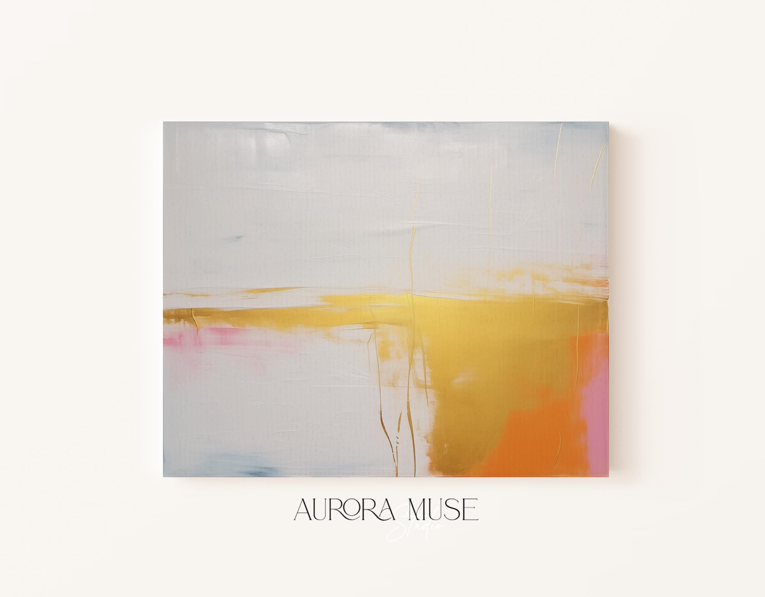 Abstract Horizontal Canvas Wall Art in Gold and Peach, Modern Minimalist Painting, Framed Decor Art for Living Room or Entryway | 367