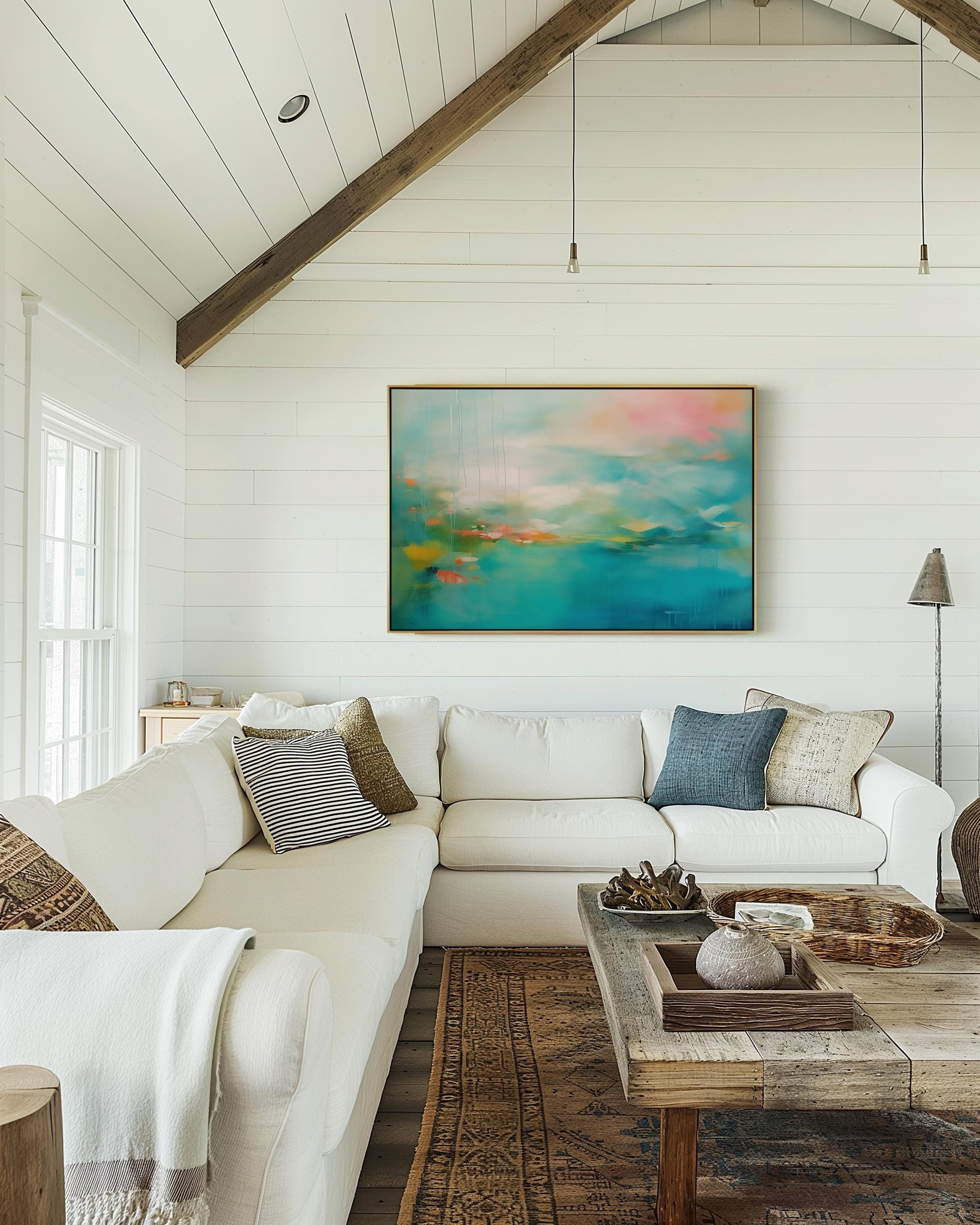Canvas Wall Art Print, Neutral Framed Art, Giclée, Large, Horizontal, Living Room Decor, Minimalist, Zen, Bedroom, Over the Bed | 365