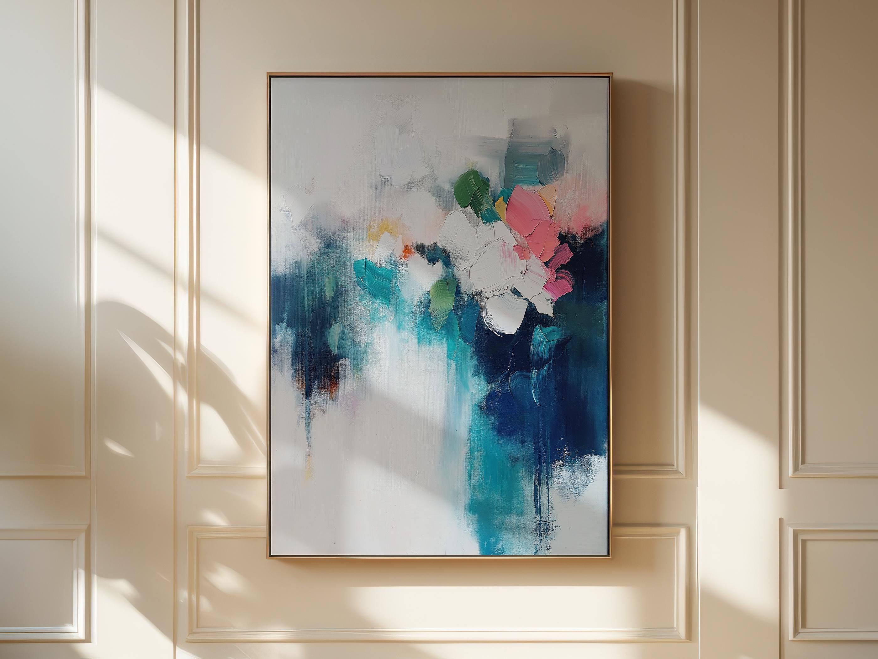 Framed Wall art, Blue colorful abstract painting, large canvas art, modern abstract art, Oversized Art Print, abstract art | Aurora Muse 377