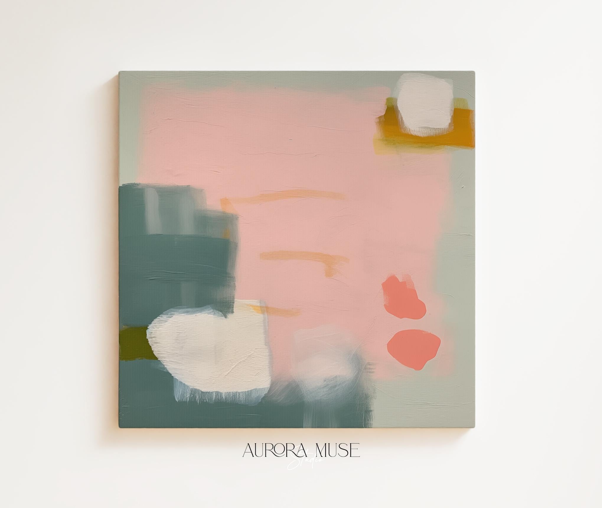 Large Framed Wall Art, colorful canvas, large abstract print, pink painting, large art print, home gift, Pink & Sage Green | Aurora Muse 361