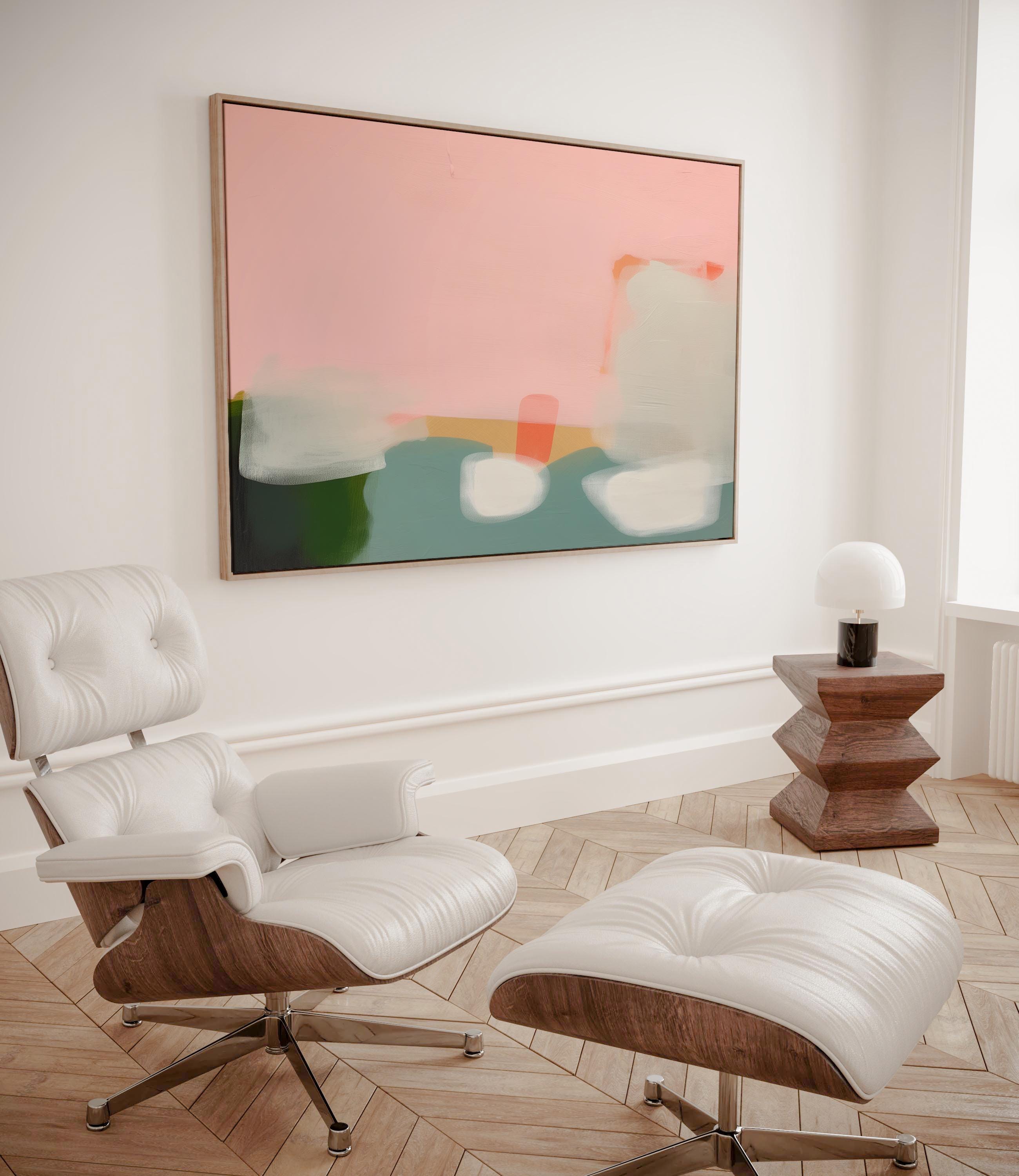 Framed Wall Art Pink Large Abstract Canvas Living Room horizontal art print Large Statement Art Bedroom Soft Contemporary Decor | 363