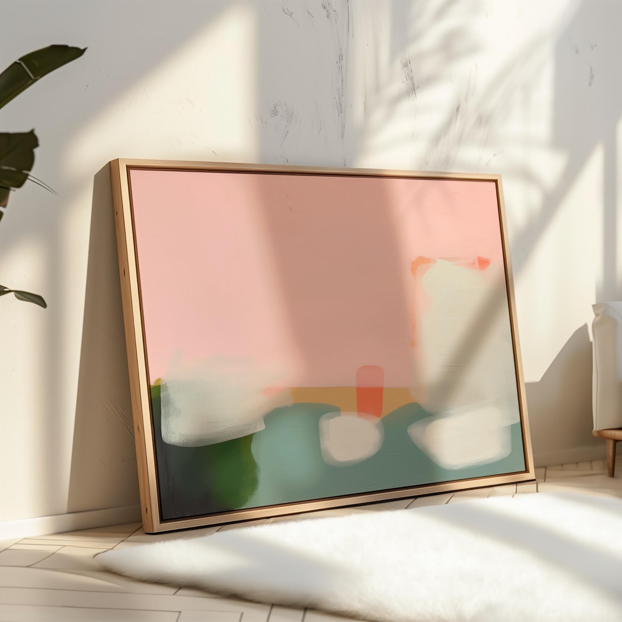 Framed Wall Art Pink Large Abstract Canvas Living Room horizontal art print Large Statement Art Bedroom Soft Contemporary Decor | 363