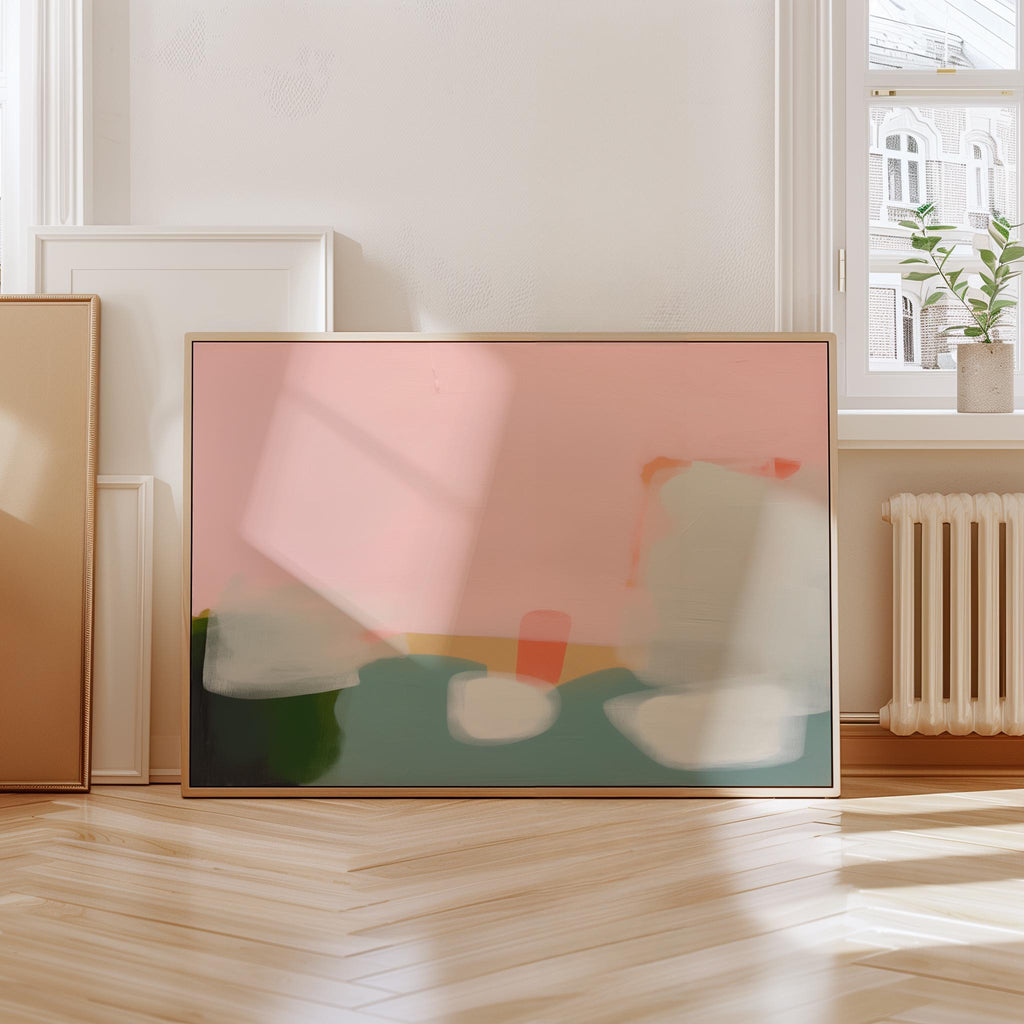 Framed Wall Art Pink Large Abstract Canvas Living Room horizontal art print Large Statement Art Bedroom Soft Contemporary Decor | 363