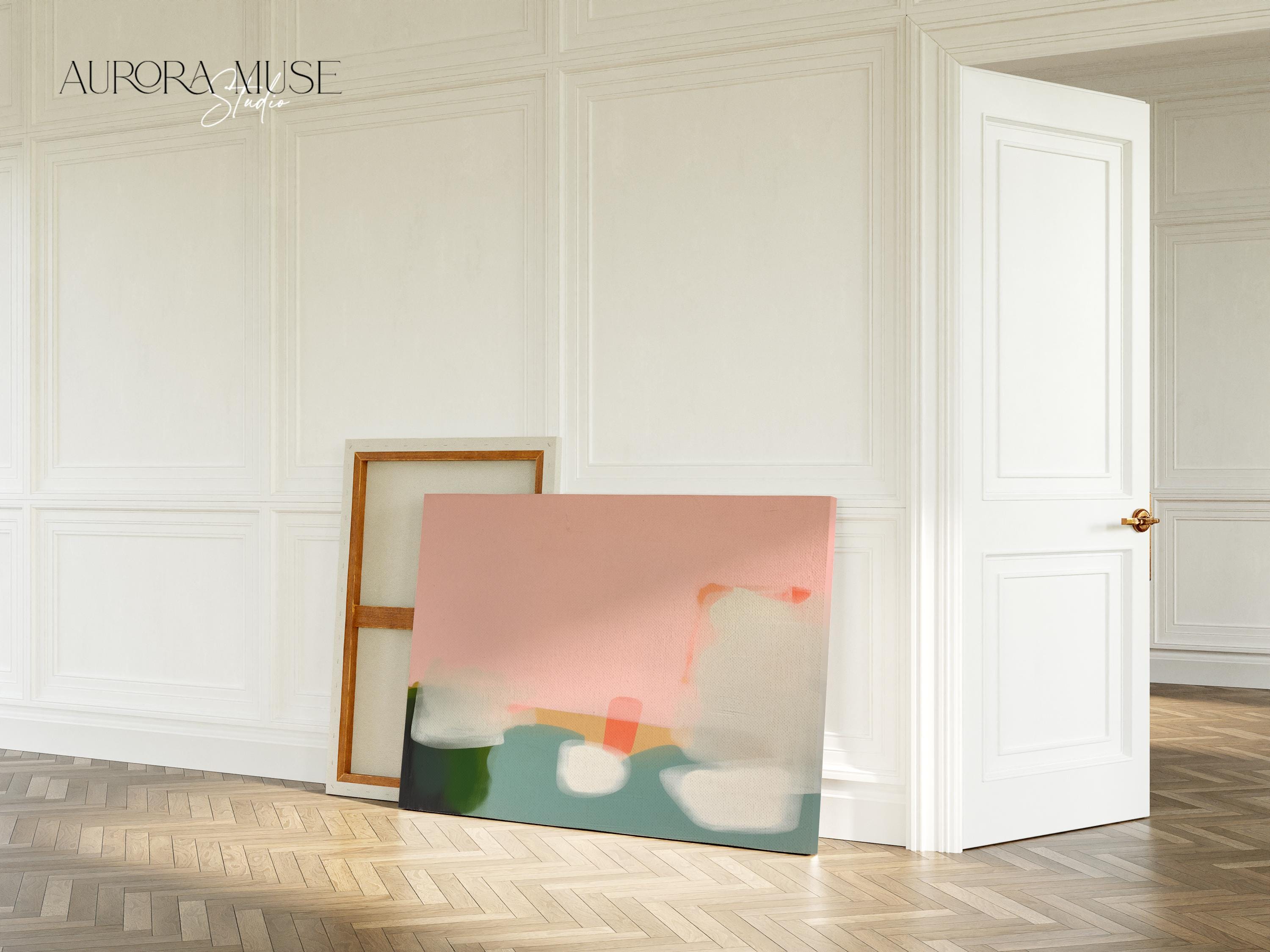 Framed Wall Art Pink Large Abstract Canvas Living Room horizontal art print Large Statement Art Bedroom Soft Contemporary Decor | 363