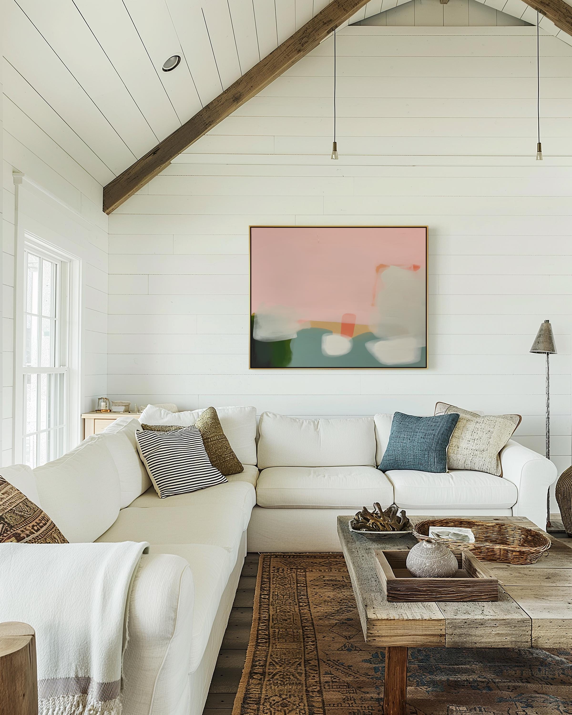 Framed Wall Art Pink Large Abstract Canvas Living Room horizontal art print Large Statement Art Bedroom Soft Contemporary Decor | 363