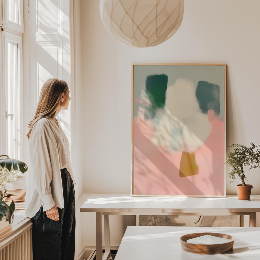 Wall art, abstract painting, large canvas art, giclee print, modern abstract art, art print, Contemporary Sage Green + Pink art | 362