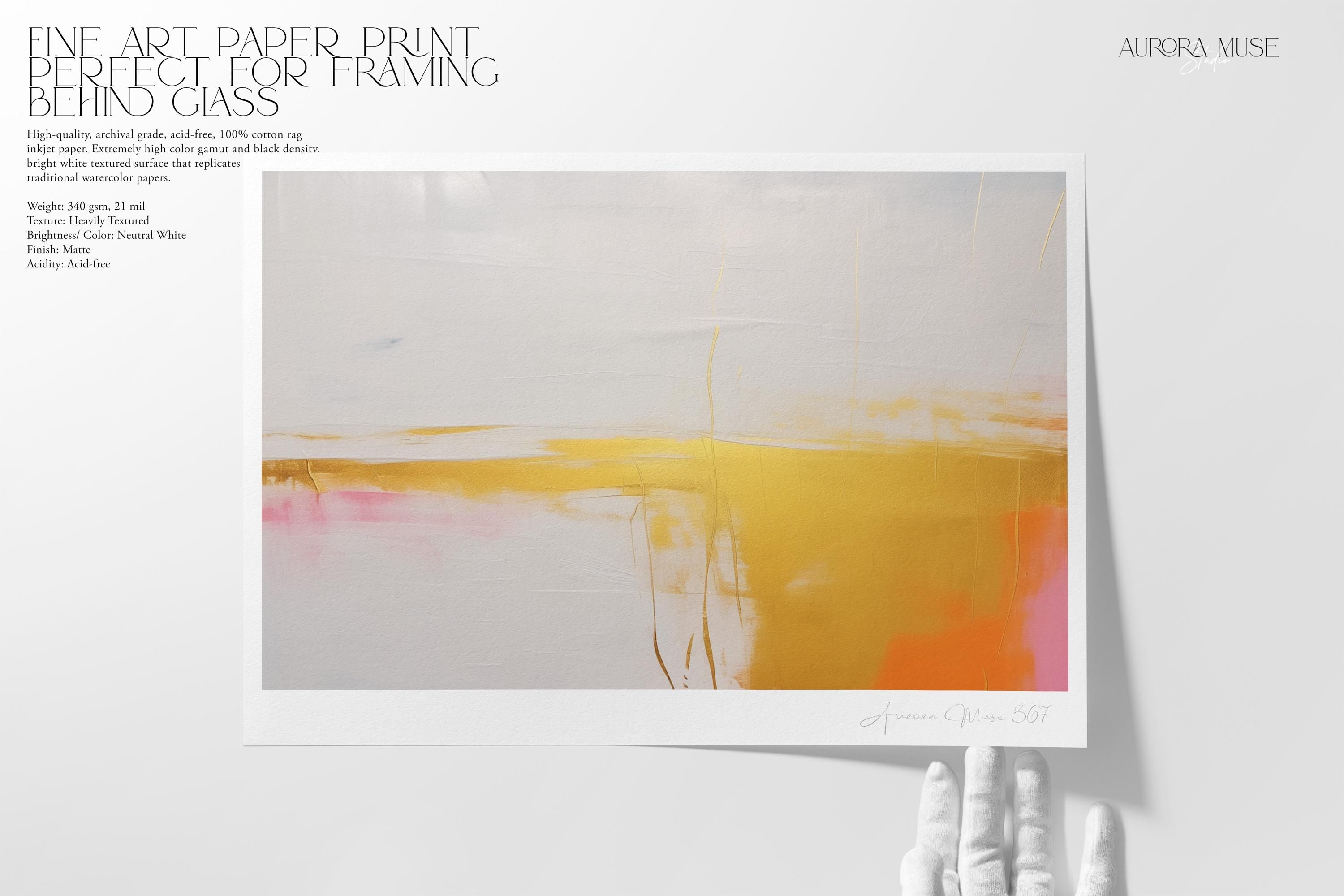 Abstract Horizontal Canvas Wall Art in Gold and Peach, Modern Minimalist Painting, Framed Decor Art for Living Room or Entryway | 367