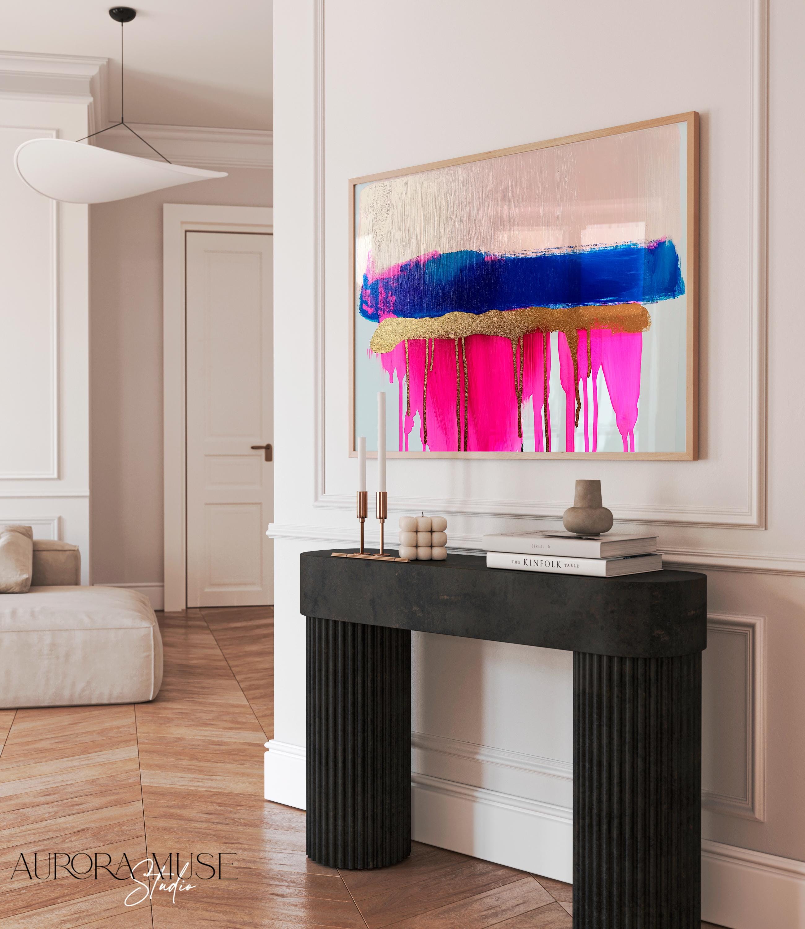 Bright Abstract Wall Art, Metallic Canvas Print, Colorful Living Room Decor, Statement Home Art, Contemporary Painting, Neon Pink Art | 381