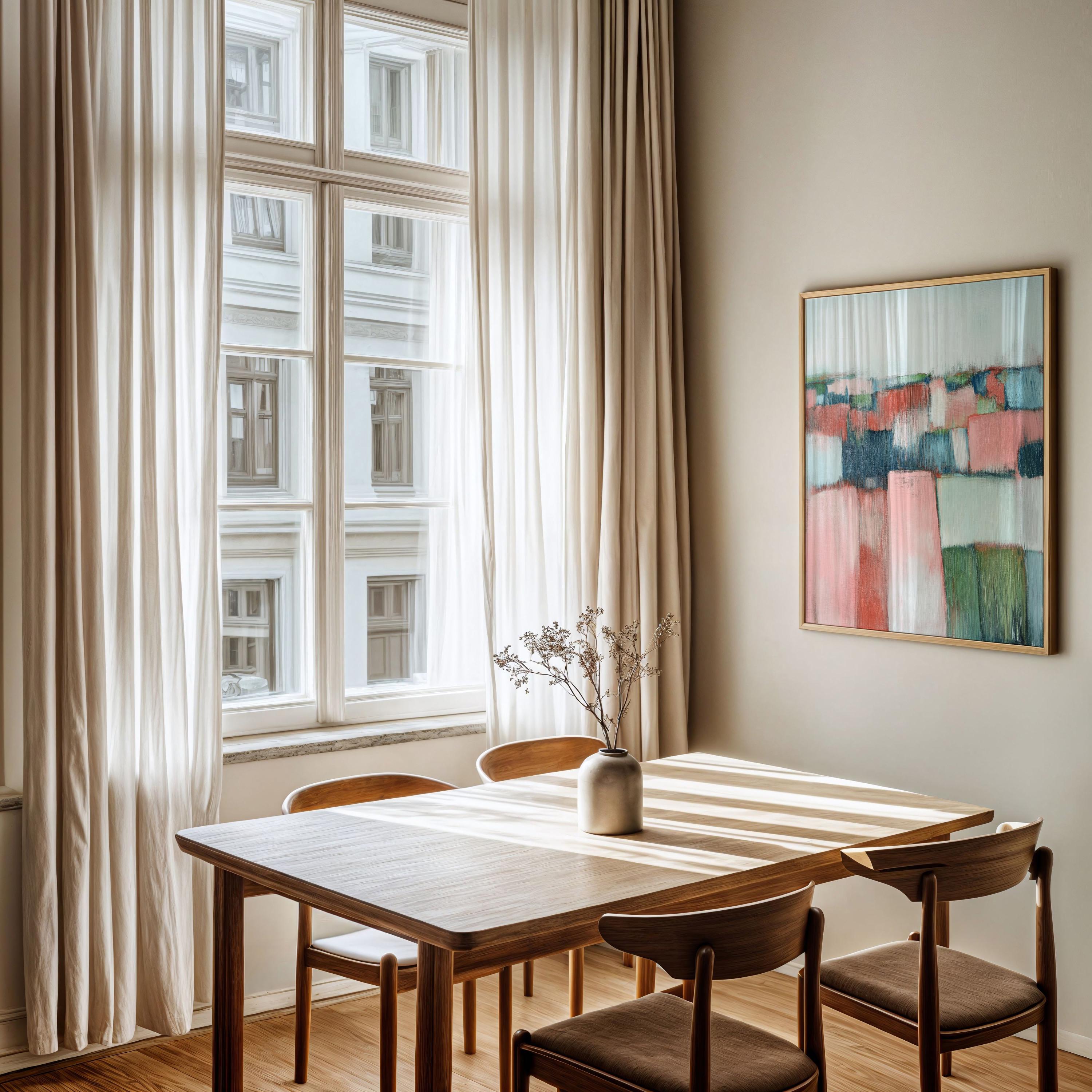 Horizontal abstract wall art in green and blush pink tones with a rustic farmhouse aesthetic and textural movement. Perfect for living rooms, bedrooms, or transitional interiors. Available as framed canvas or gallery-wrapped giclée wall art by Muse Studio.
