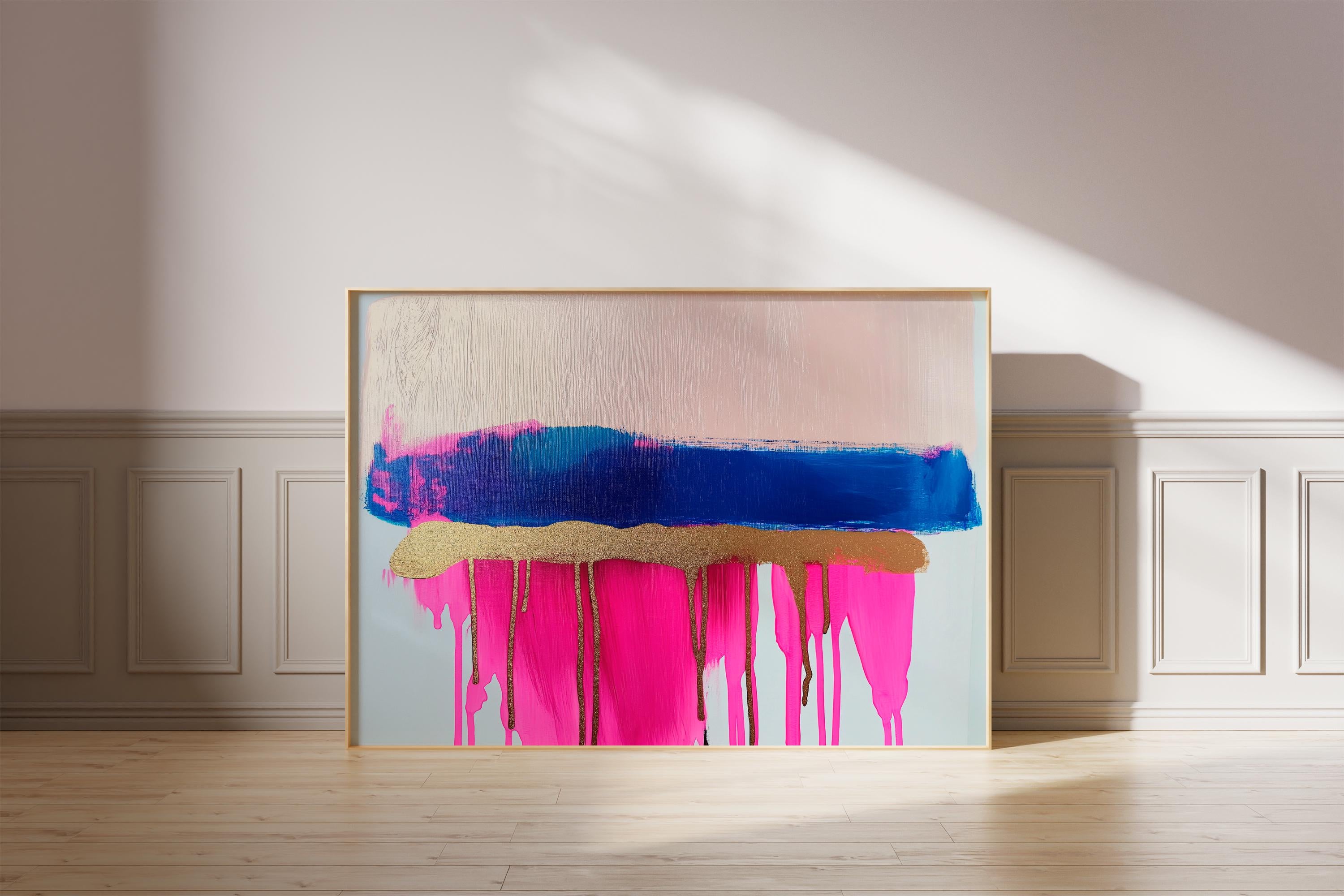 Bright Abstract Wall Art, Metallic Canvas Print, Colorful Living Room Decor, Statement Home Art, Contemporary Painting, Neon Pink Art | 381