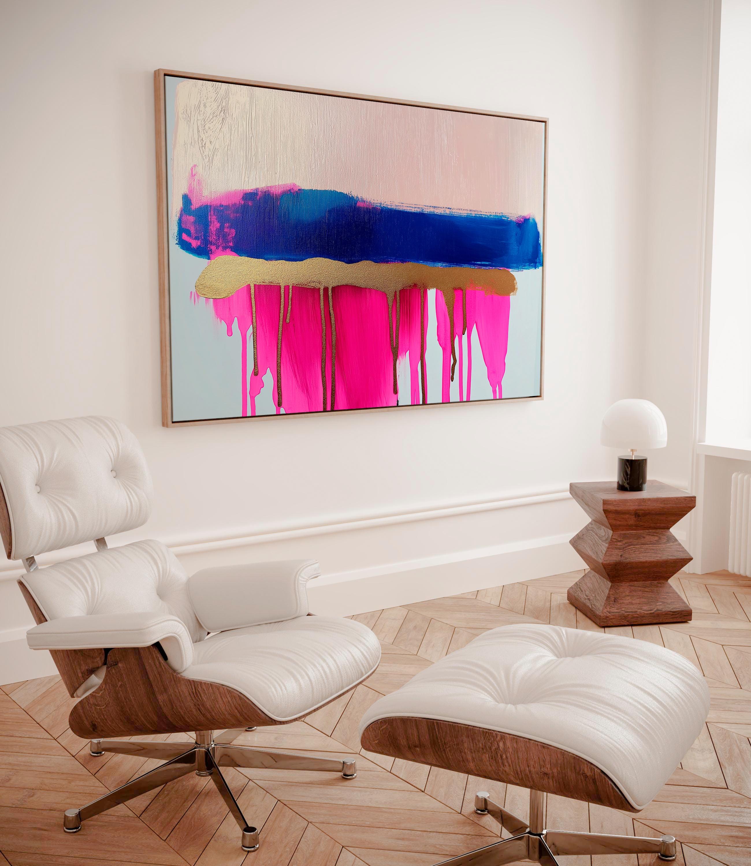 Bright Abstract Wall Art, Metallic Canvas Print, Colorful Living Room Decor, Statement Home Art, Contemporary Painting, Neon Pink Art | 381
